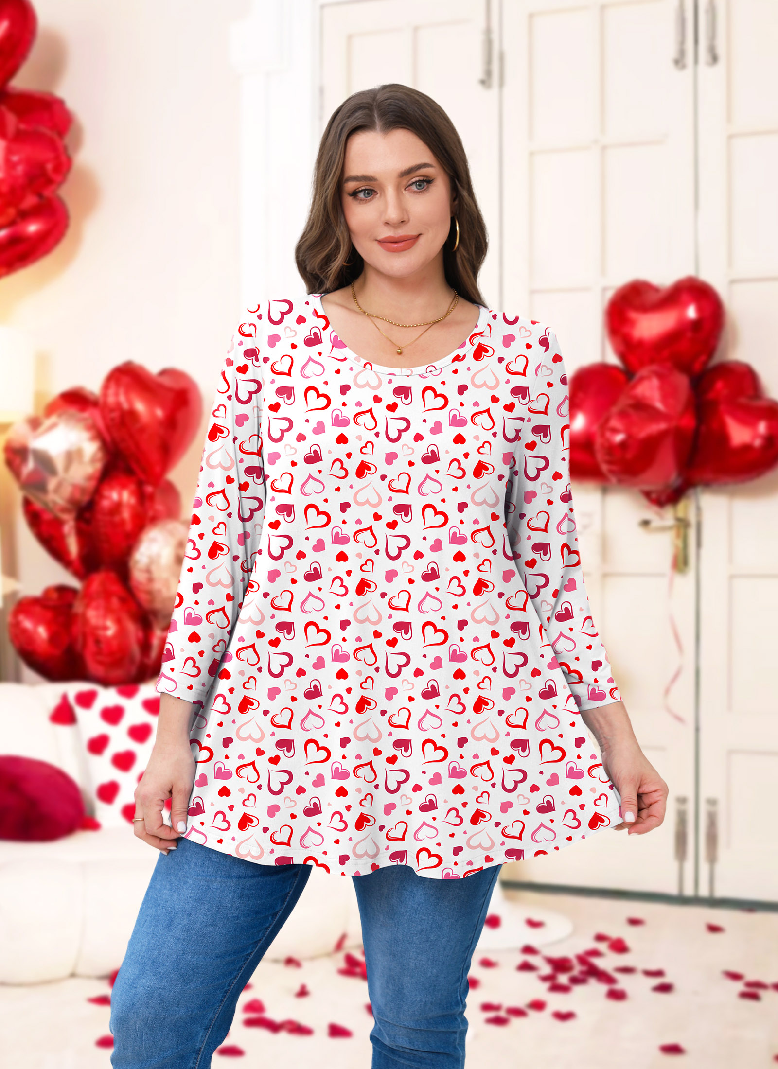 Womens Tunic 3/4 Sleeve Plus Size Tops Crew Neck Swing Flowy Loose Fit T-Shirt Blouses to Wear with Leggings - splensive