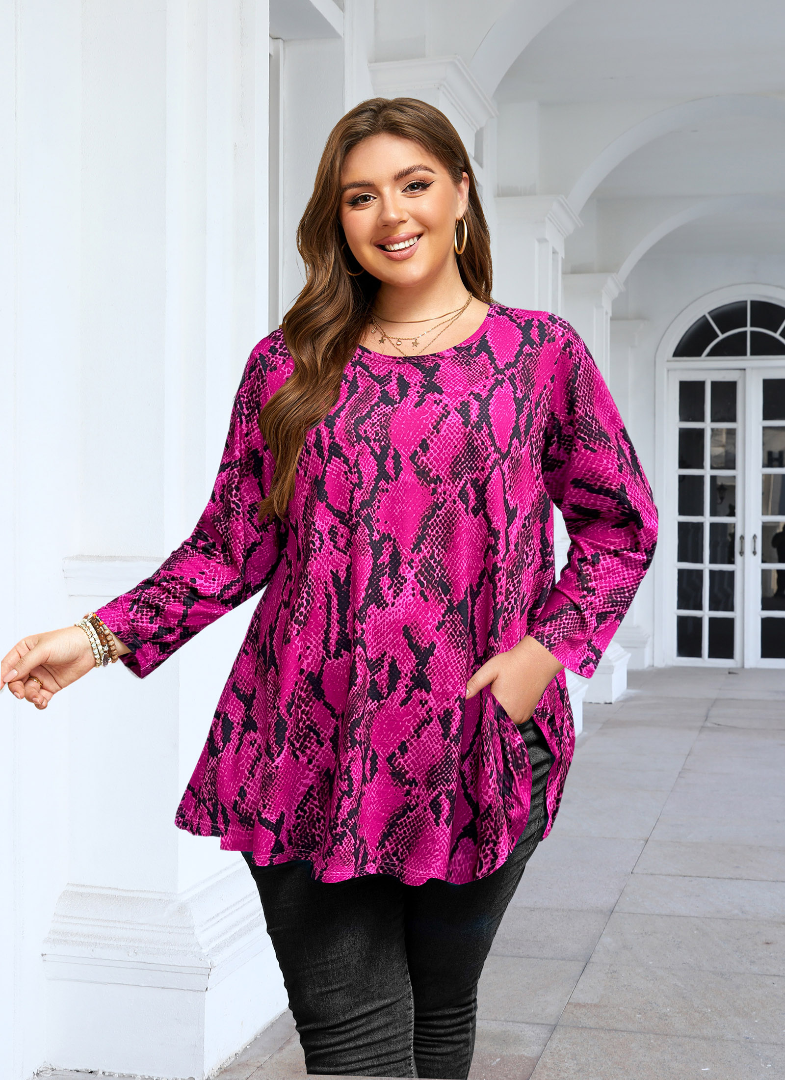 Womens Tunic 3/4 Sleeve Plus Size Tops Crew Neck Swing Flowy Loose Fit T-Shirt Blouses to Wear with Leggings - splensive