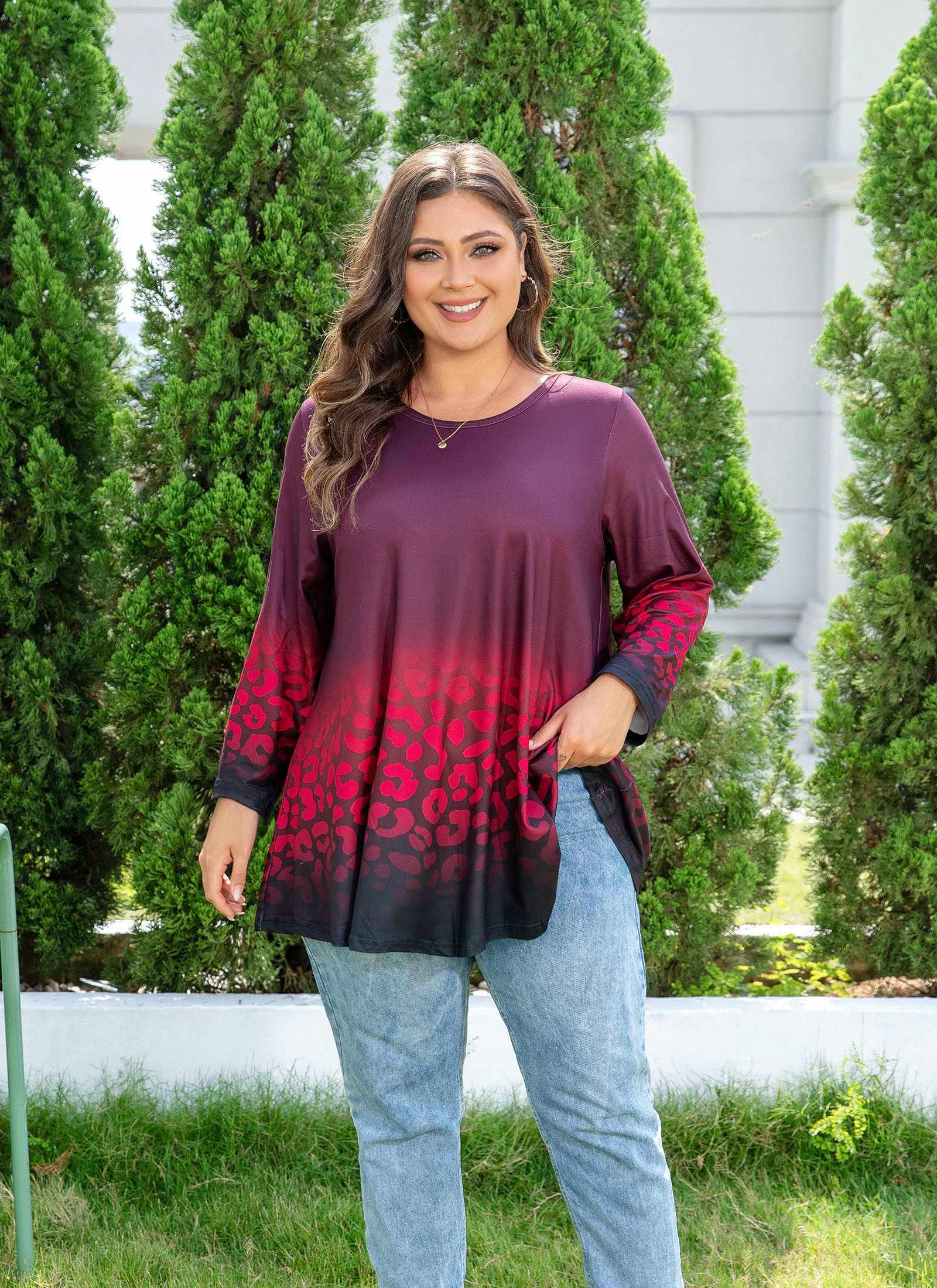 Tunic Tops for Women Plus Size 3/4 Sleeve Crew Neck Swing Flare Loose T-Shirt Blouses to Wear with Leggings - splensive
