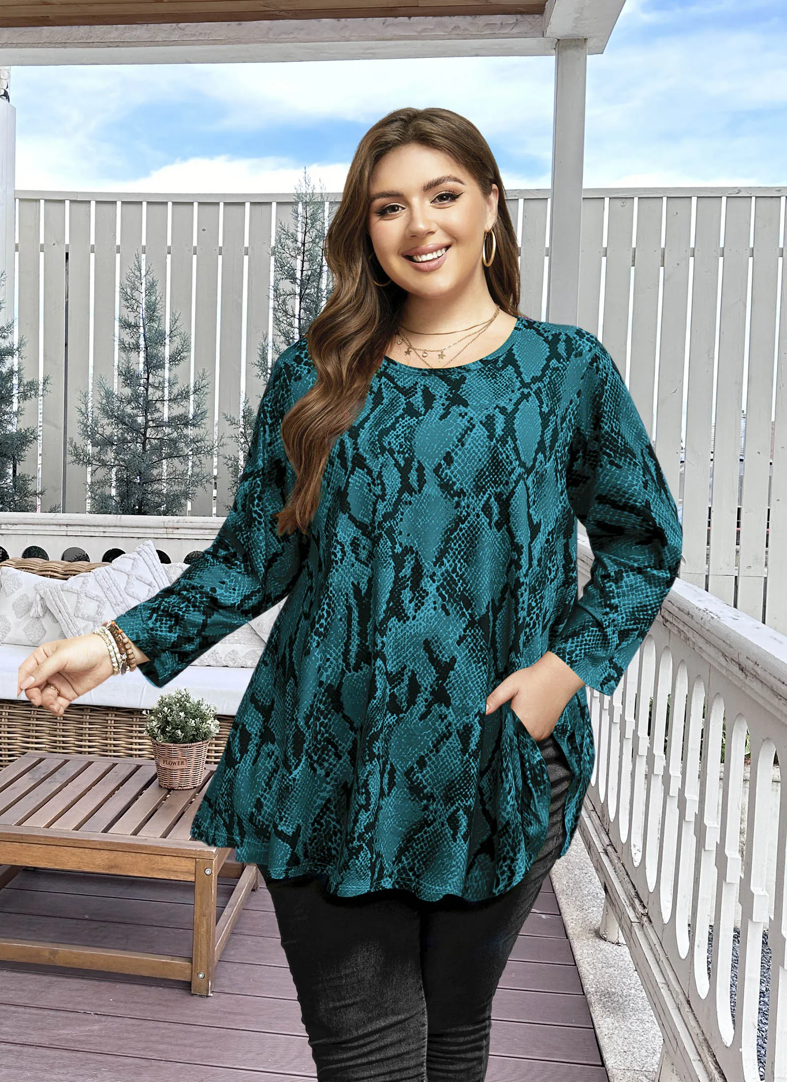 Tunic Tops for Women Plus Size 3/4 Sleeve Crew Neck Swing Flare Loose T-Shirt Blouses to Wear with Leggings - splensive