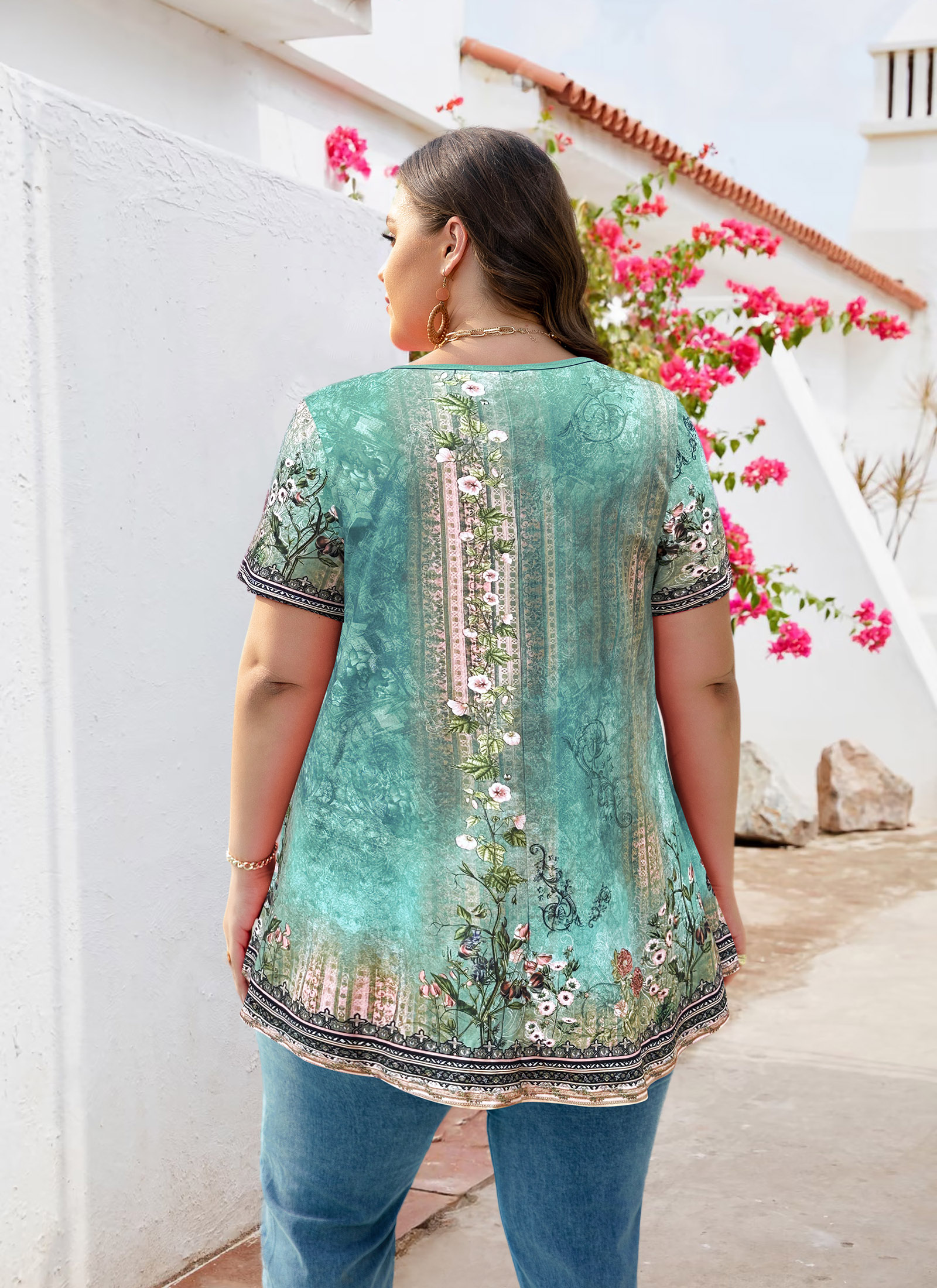 Tunic Tops for Women Plus Size Short Sleeve Crew Neck Swing Flare Loose T-Shirt Blouses to Wear with Leggings - splensive