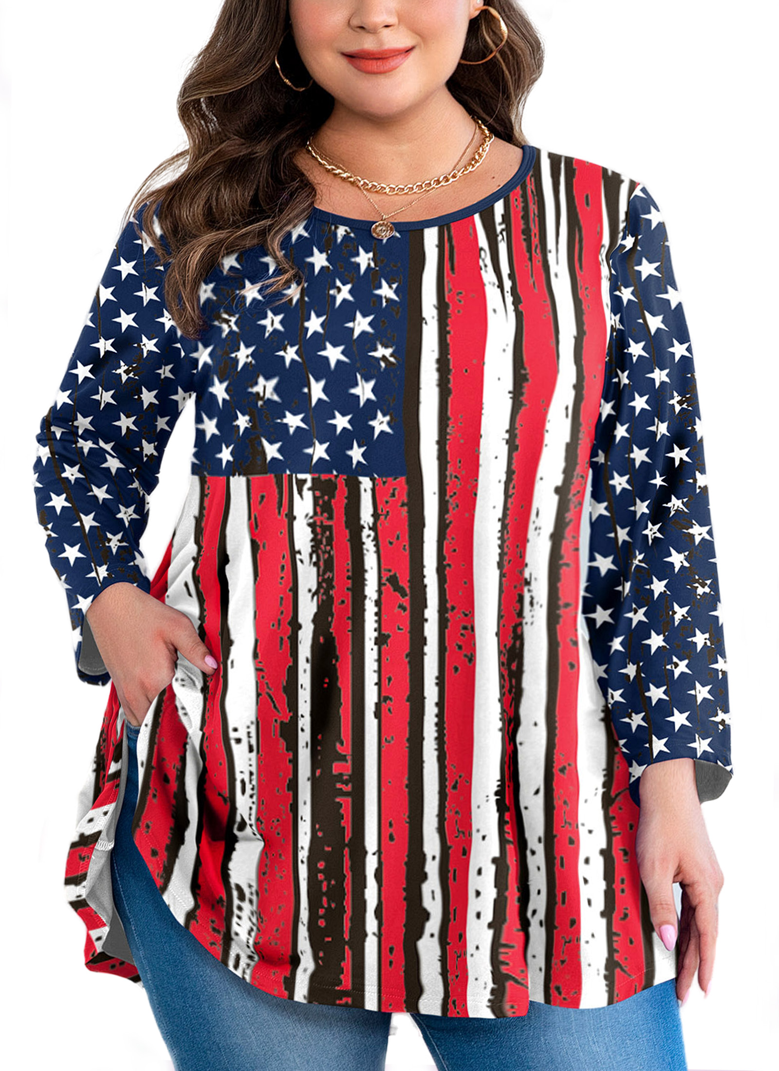 Tunic Tops for Women Plus Size 3/4 Sleeve Crew Neck Swing Flare Loose T-Shirt Blouses to Wear with Leggings - splensive