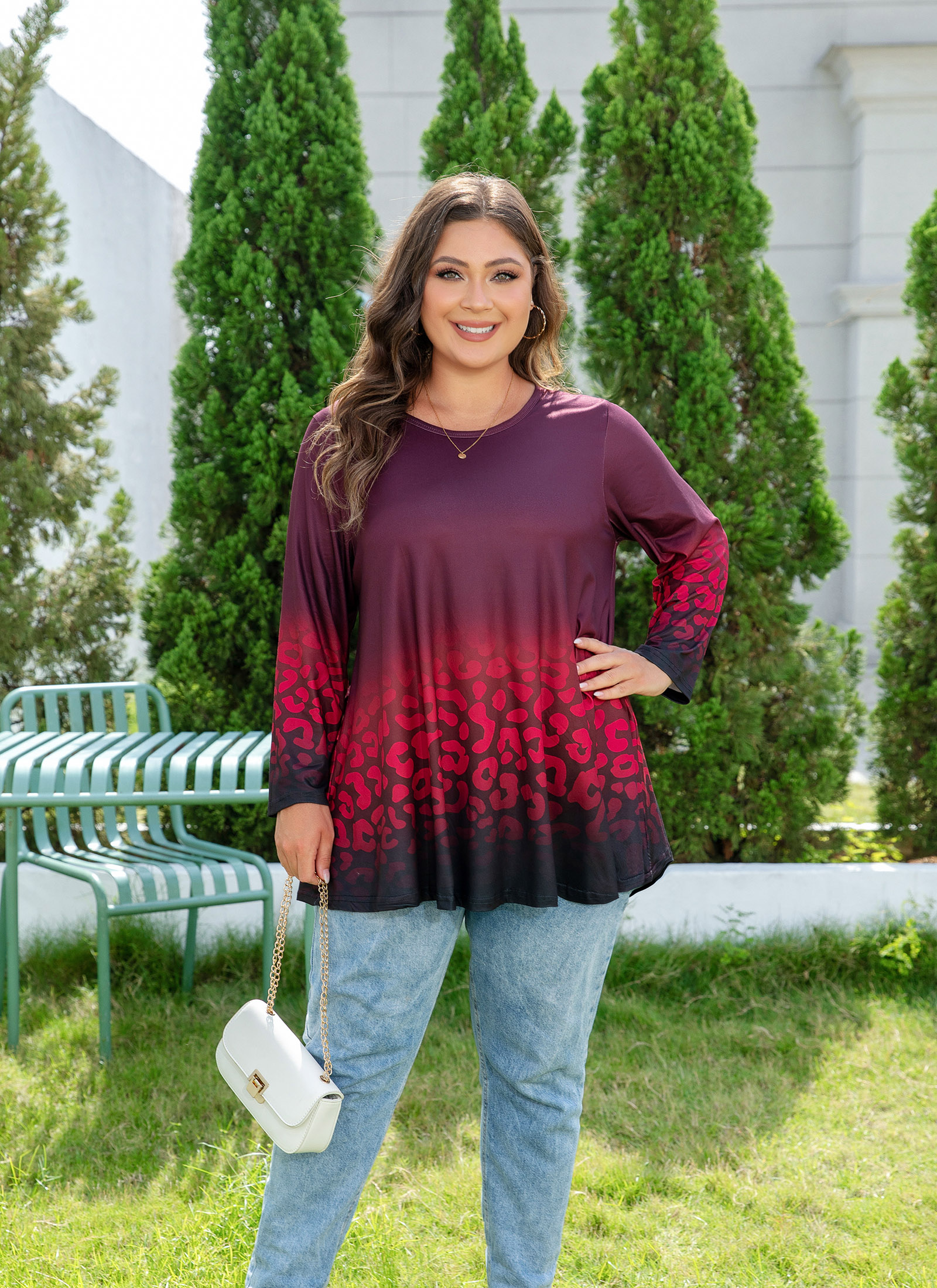 Tunic Tops for Women Plus Size 3/4 Sleeve Crew Neck Swing Flare Loose T-Shirt Blouses to Wear with Leggings - splensive