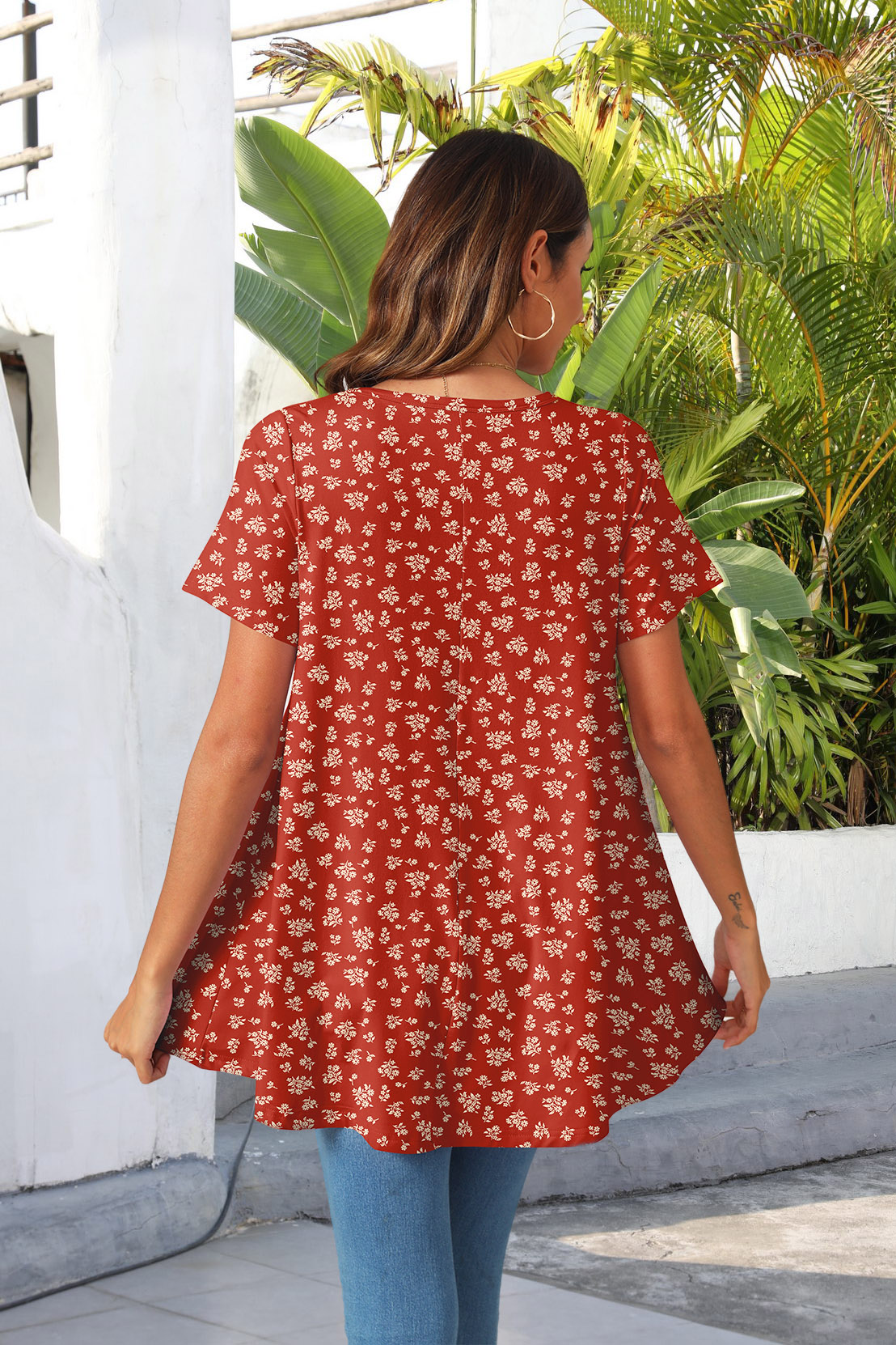 Tunic Tops for Women Plus Size Short Sleeve Crew Neck Swing Flare Loose T-Shirt Blouses to Wear with Leggings - splensive