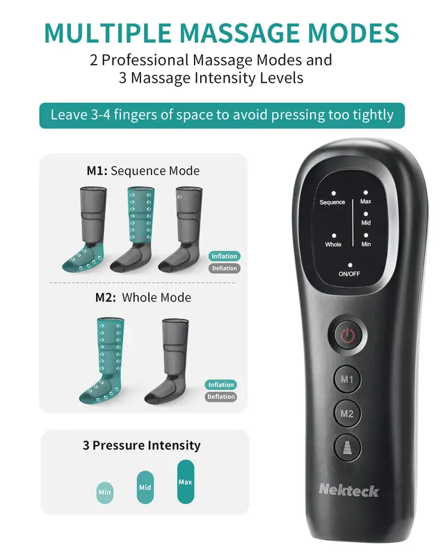 Nekteck Air Compression Leg Massager with 3 Massage Levels & Auto Shut Off Feature for Foot and Calf Comfort and Relaxation