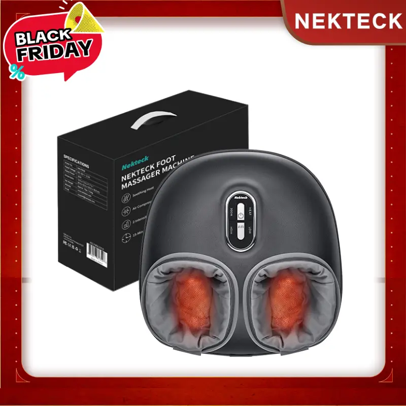 Nekteck Shiatsu Foot Massager Machine with Soothing Heat, Deep Kneading Therapy, Air Compression, Improve Blood Circulation and Foot Wellness Brown