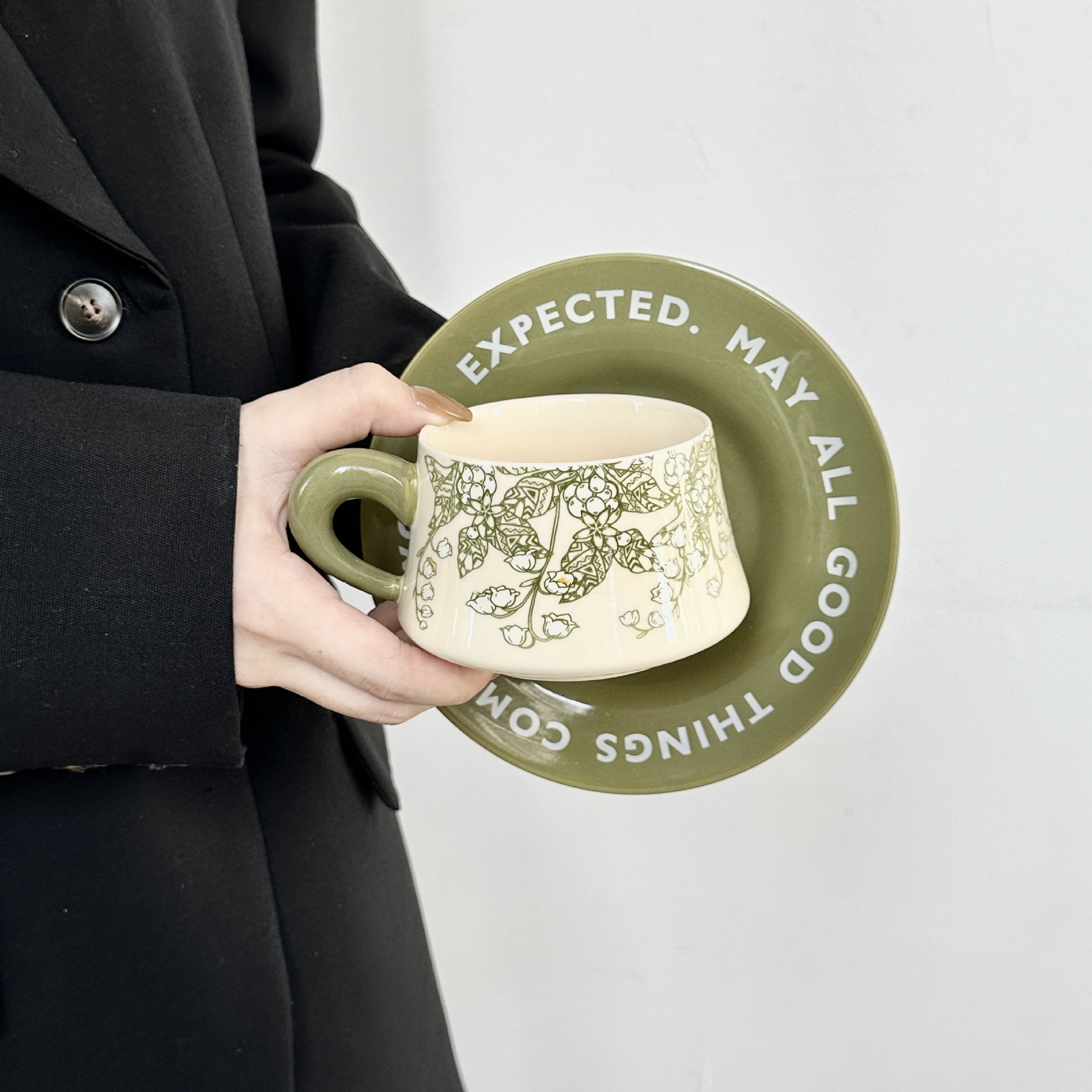 Floral Pattern Ceramic Cup and Saucer
