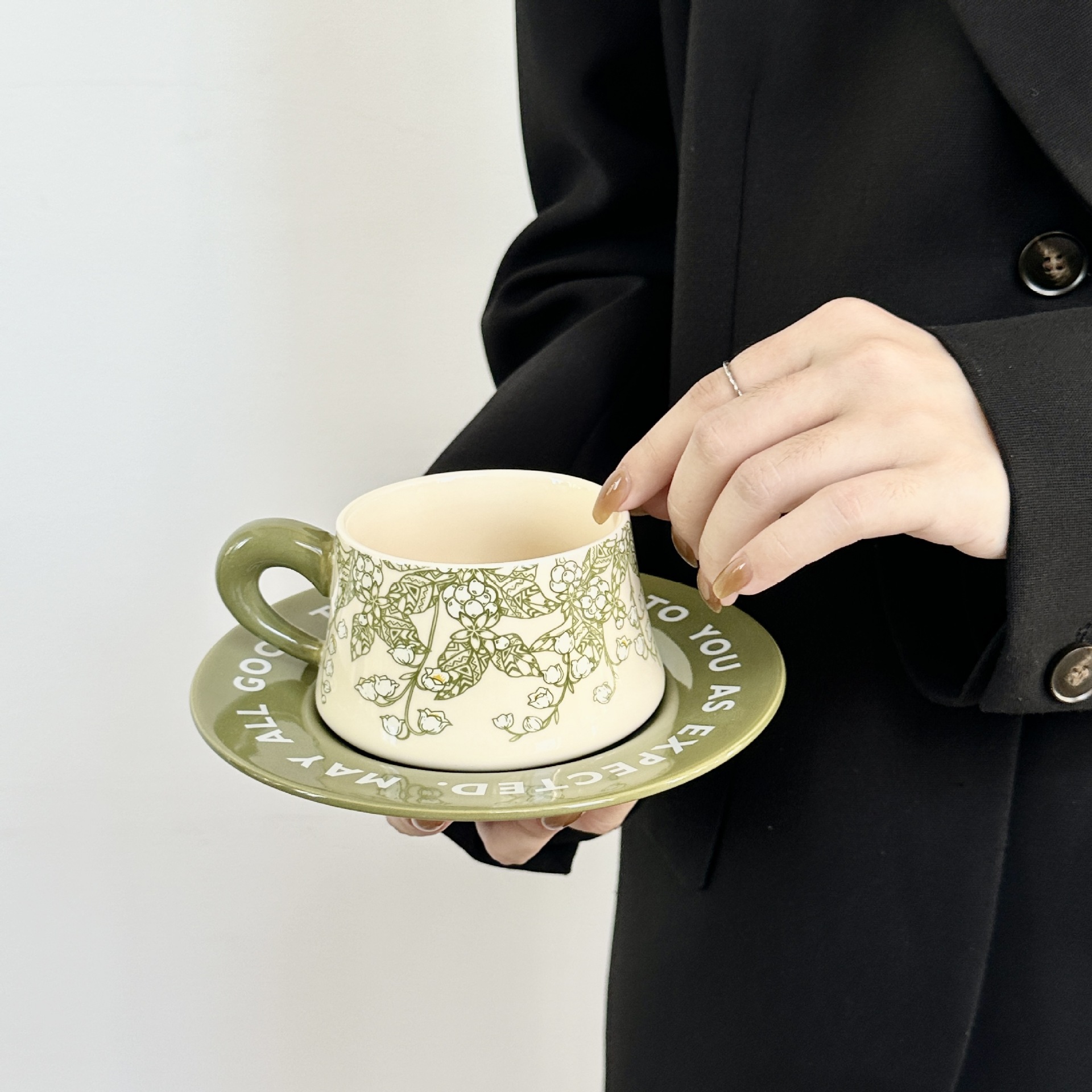 Floral Pattern Ceramic Cup and Saucer