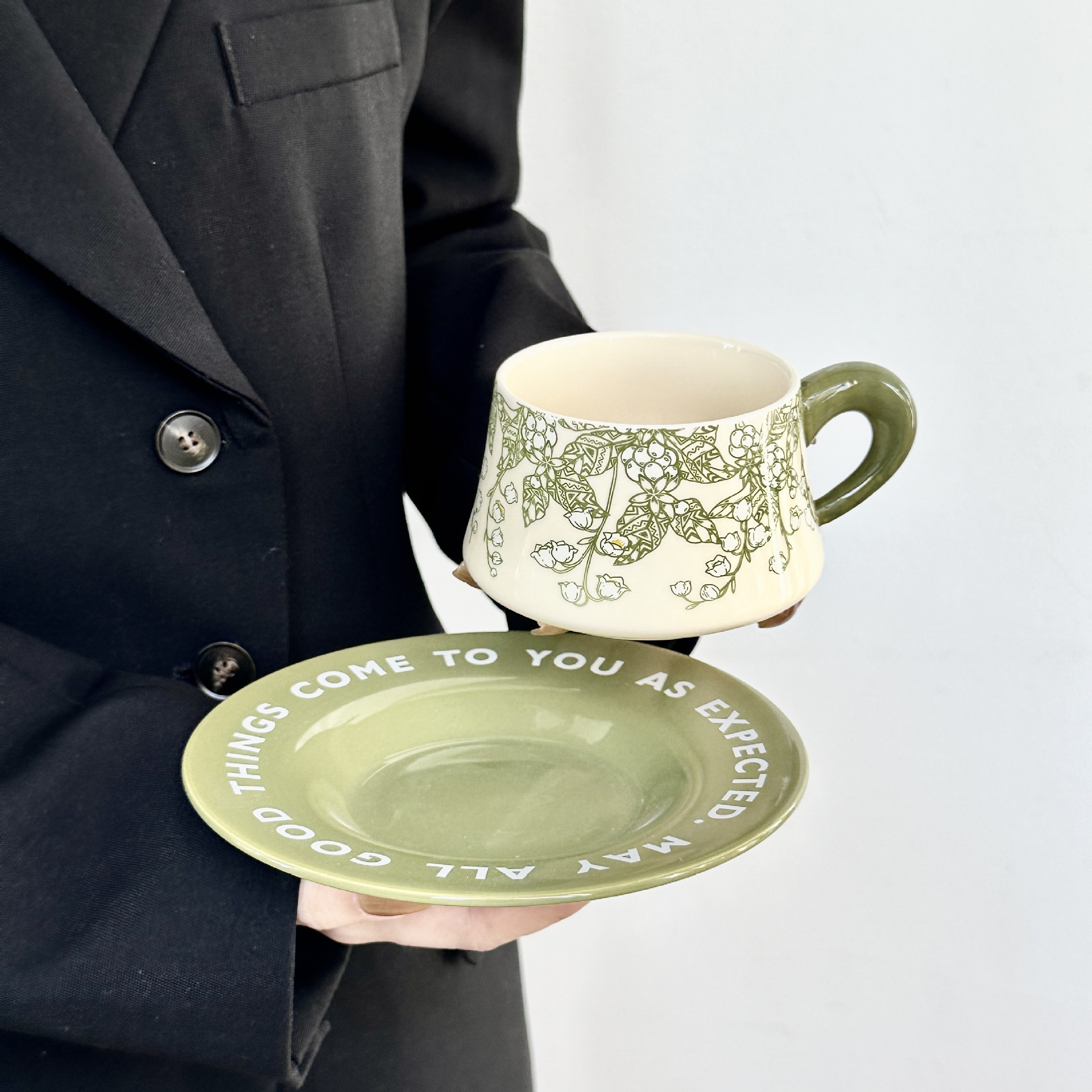 Floral Pattern Ceramic Cup and Saucer