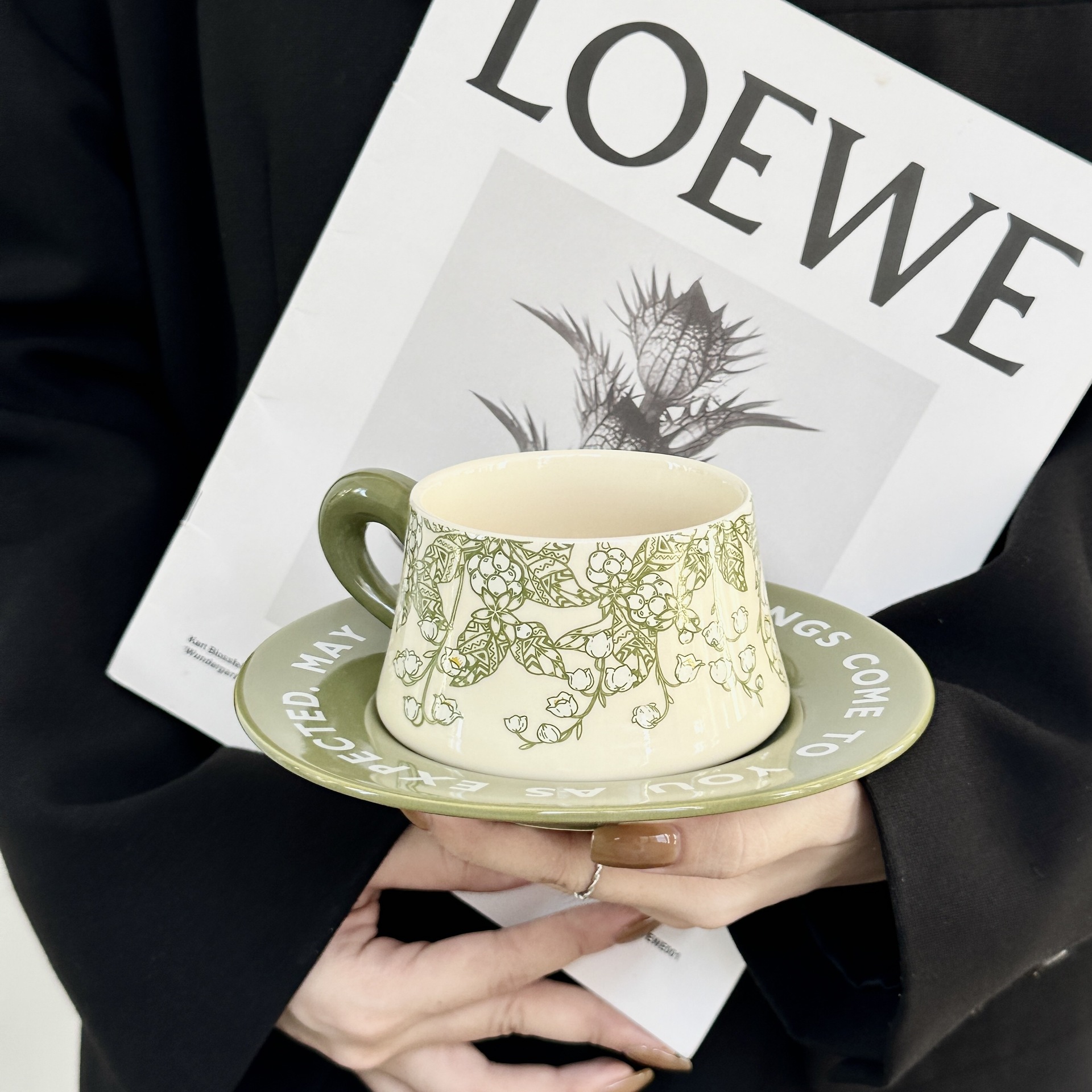 Floral Pattern Ceramic Cup and Saucer