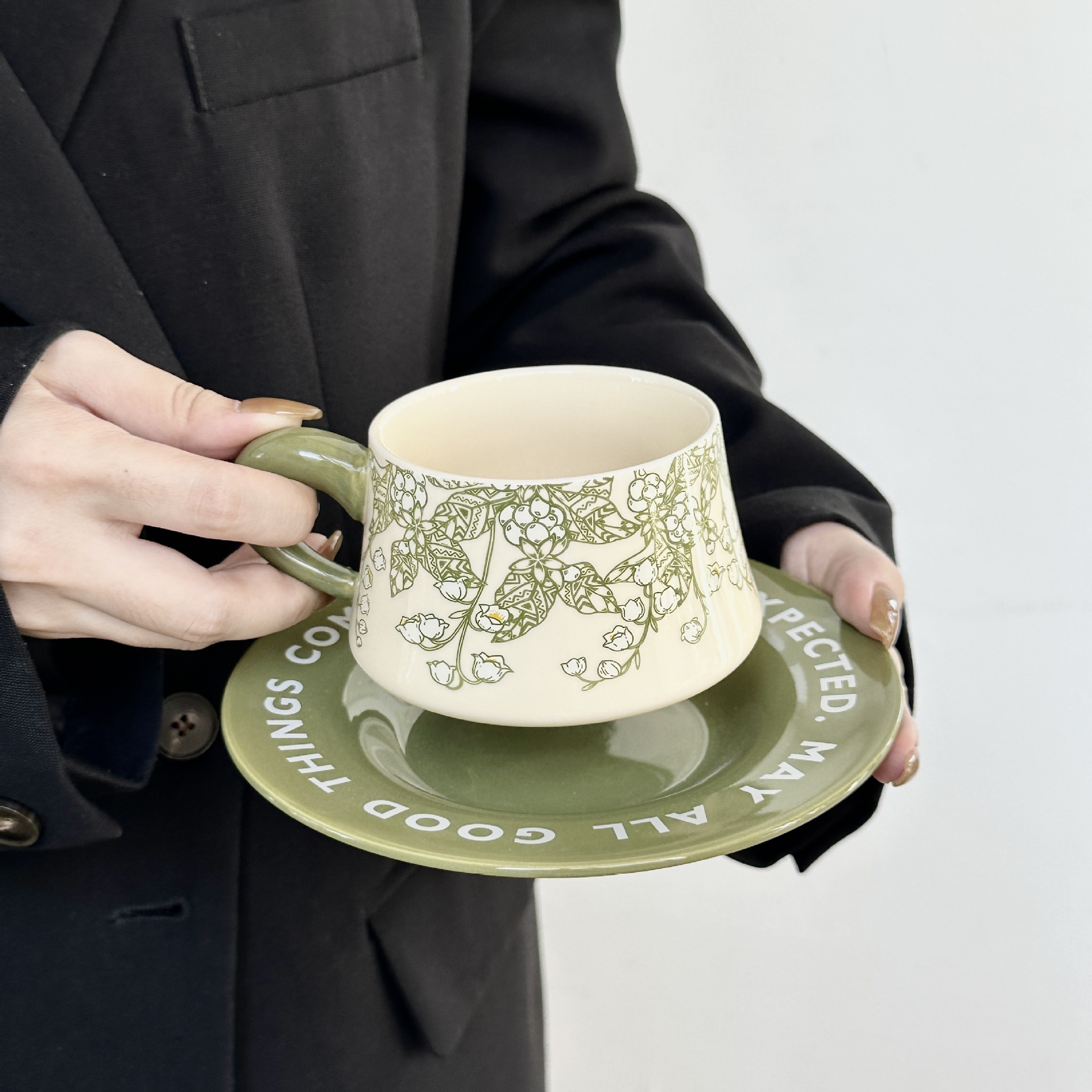 Floral Pattern Ceramic Cup and Saucer