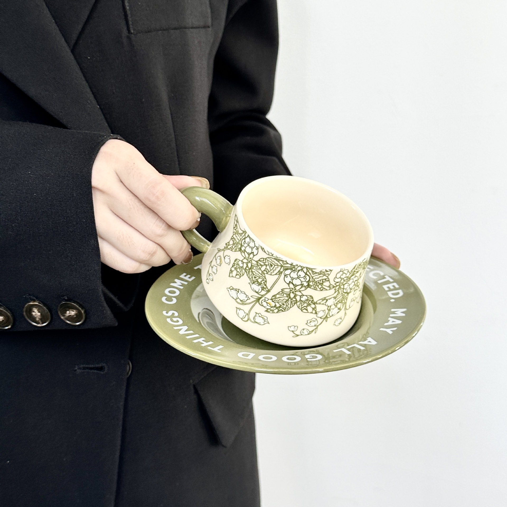 Floral Pattern Ceramic Cup and Saucer