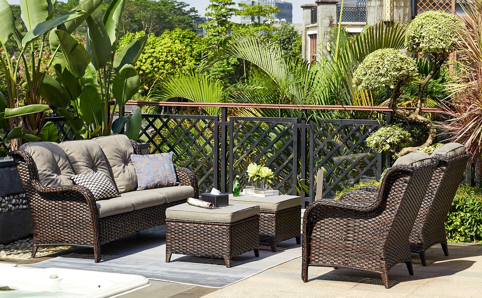 5 PC sofa couch set outdoor furniture conversation patio wicker rattan table and chairs