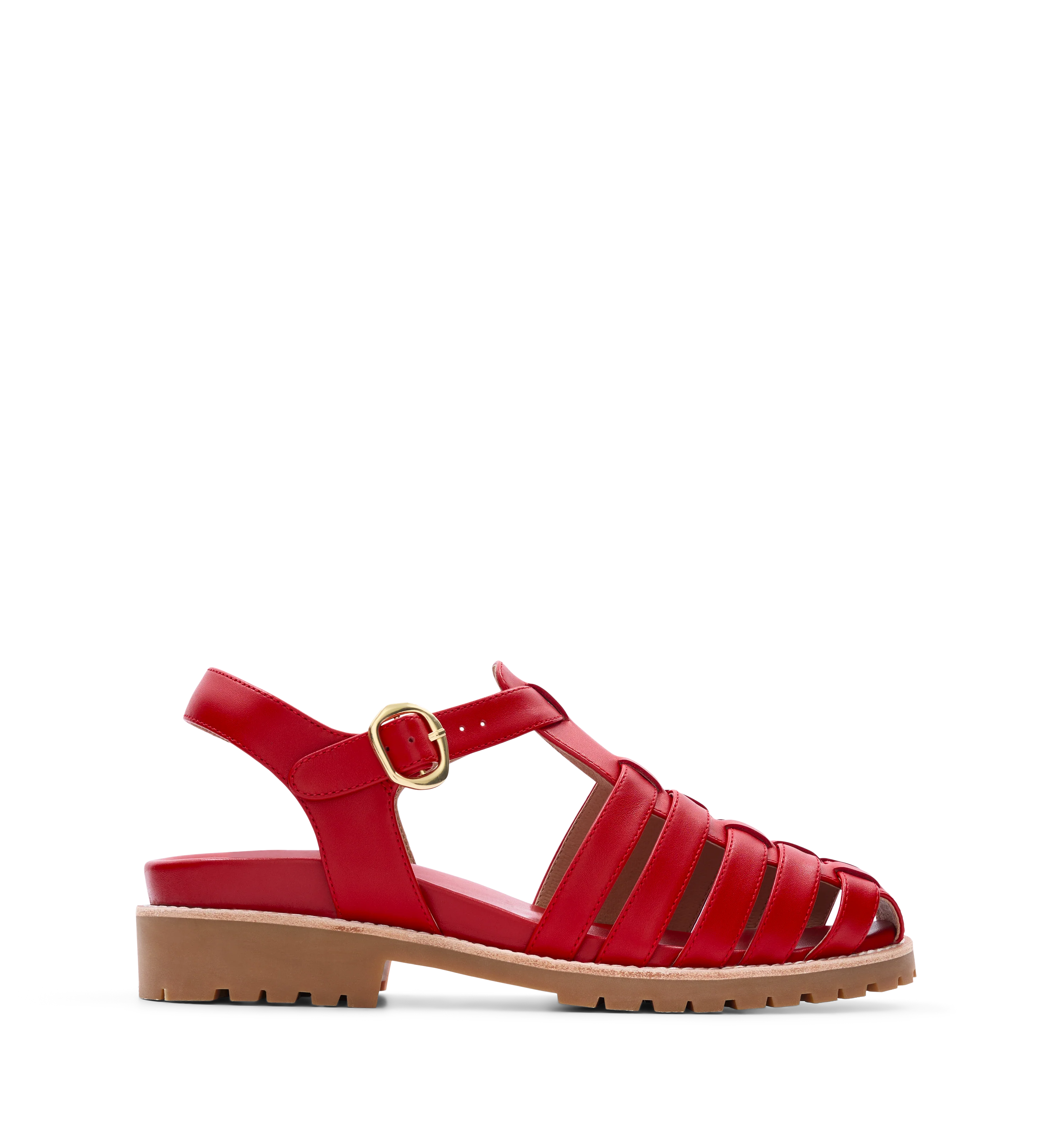 Bittern Lipstick Red Leather Chunky Sandals