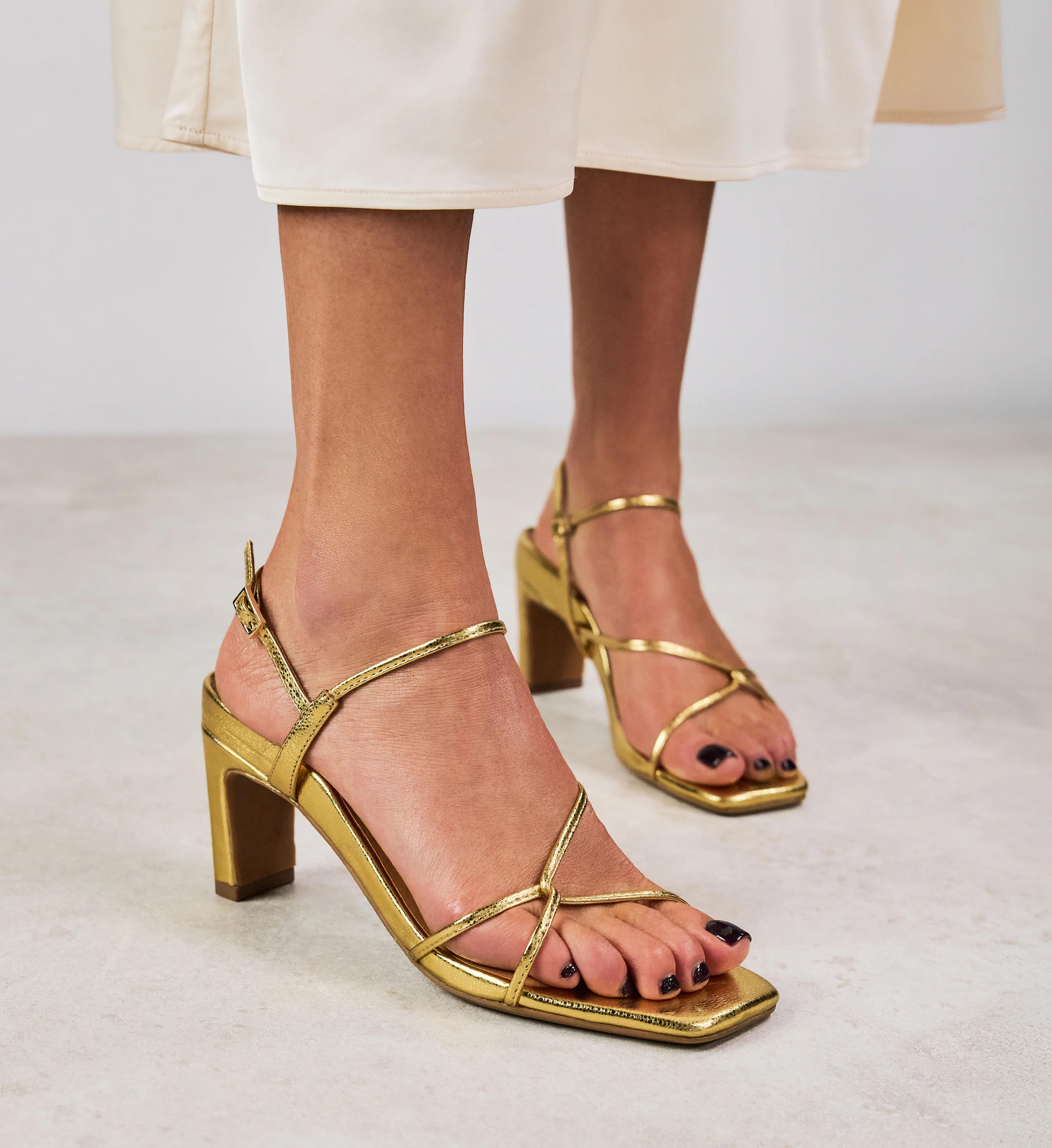 Lullula Bright Gold Emboss Leather High Heels