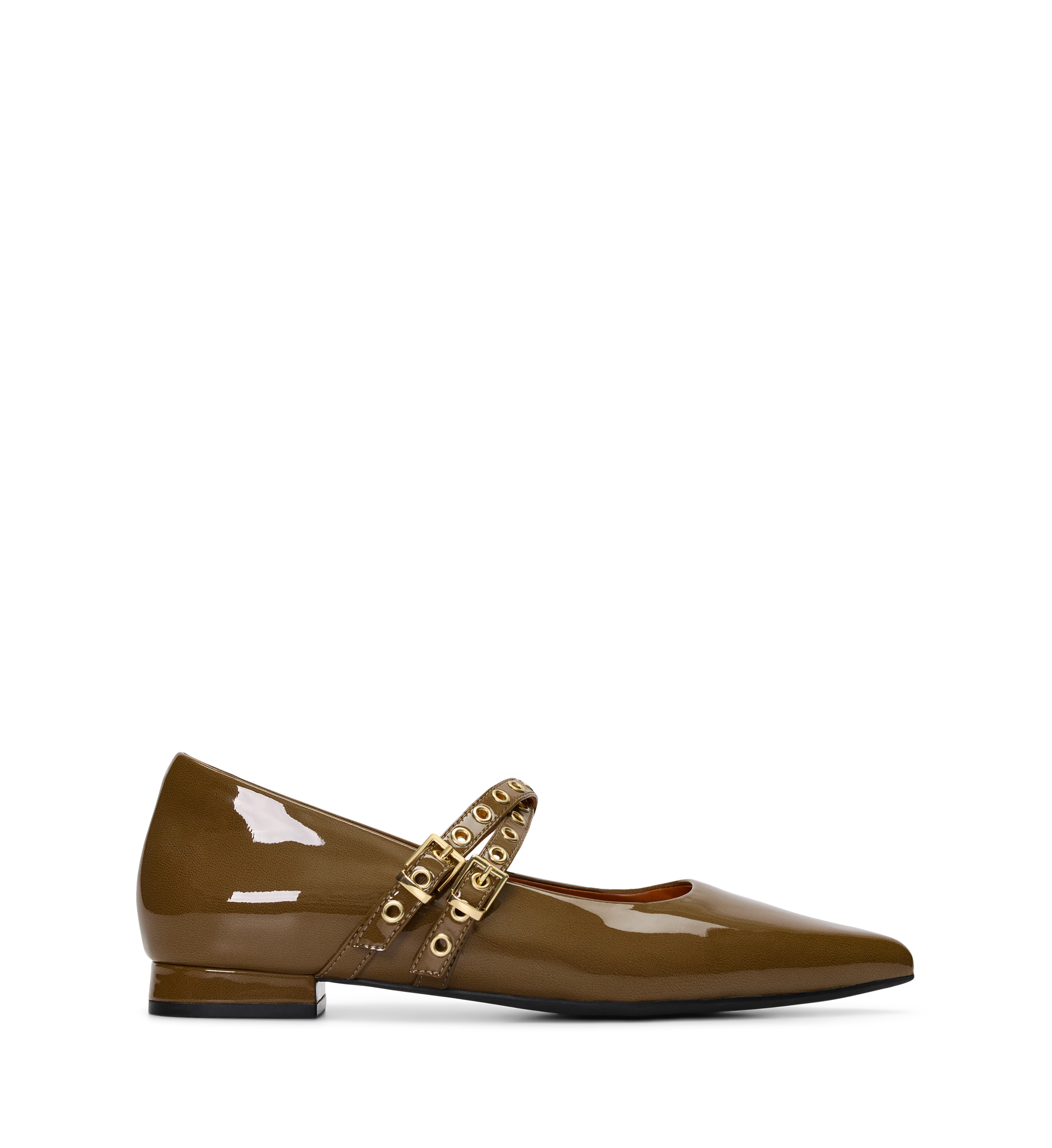 Pipilo Olive Green Patent Leather & Hardware Ballet Flats