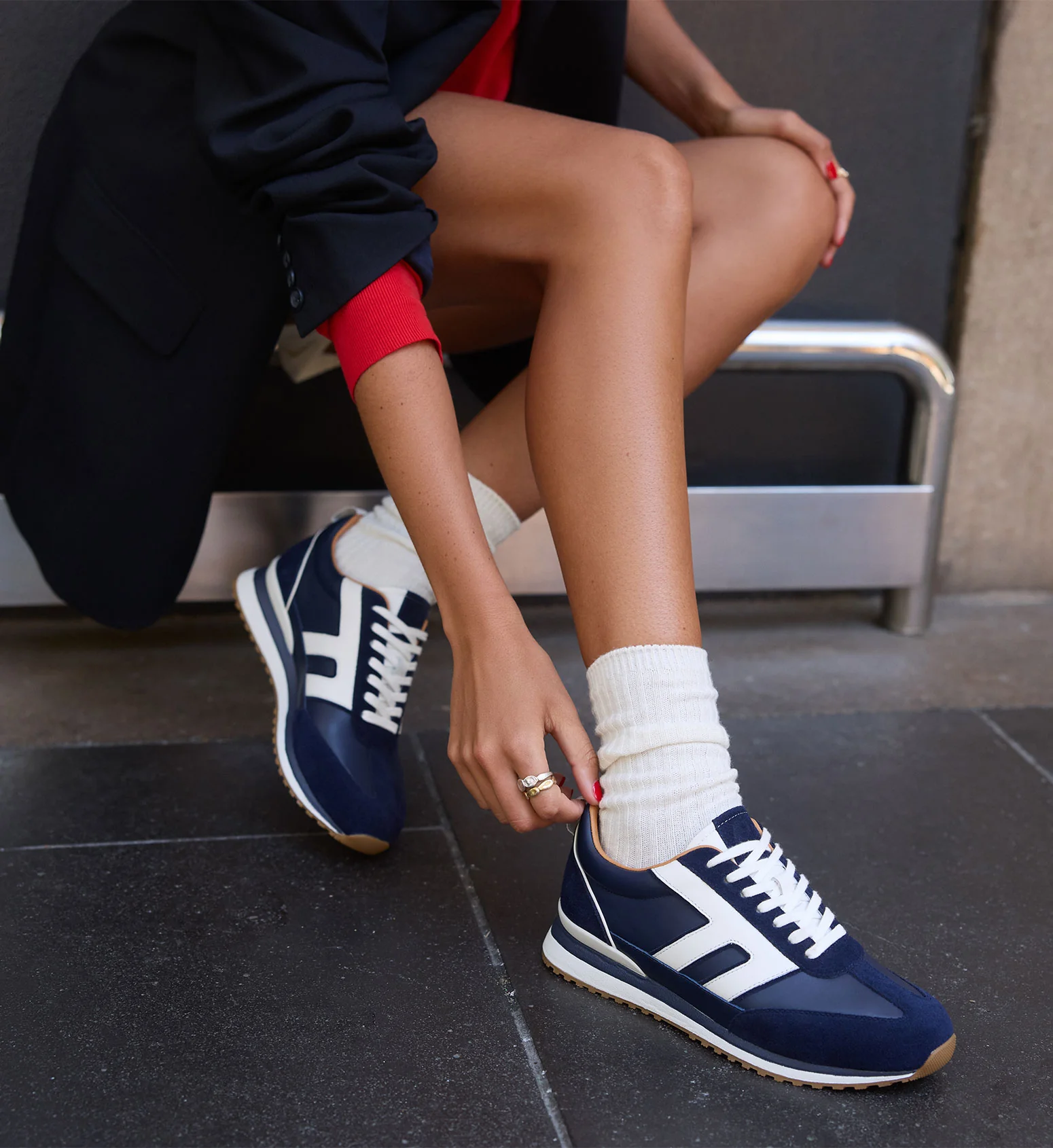 Stork Navy Leather & Suede Sneakers