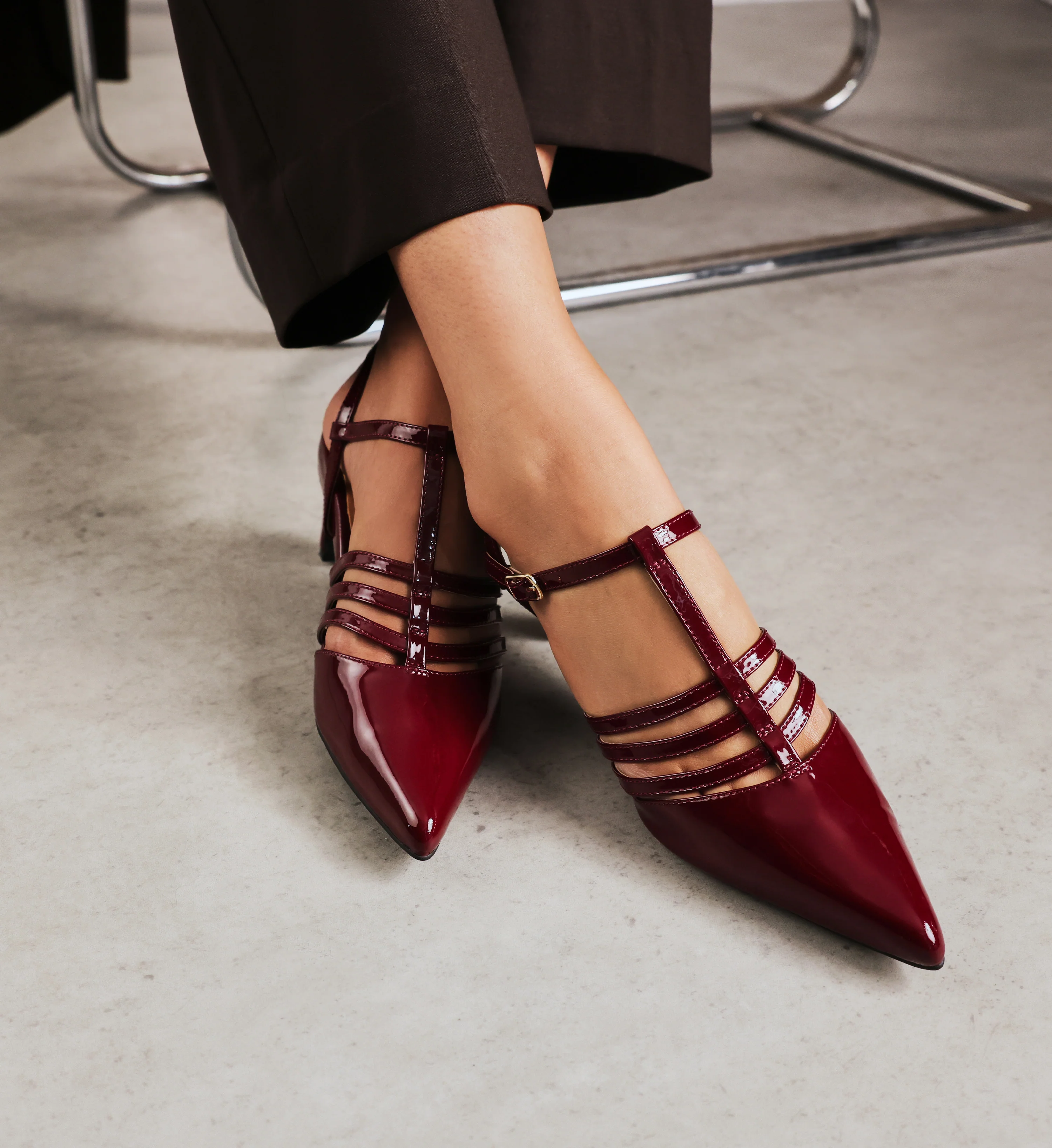 Calliope Dark Cherry Red Patent Leather Low Heels