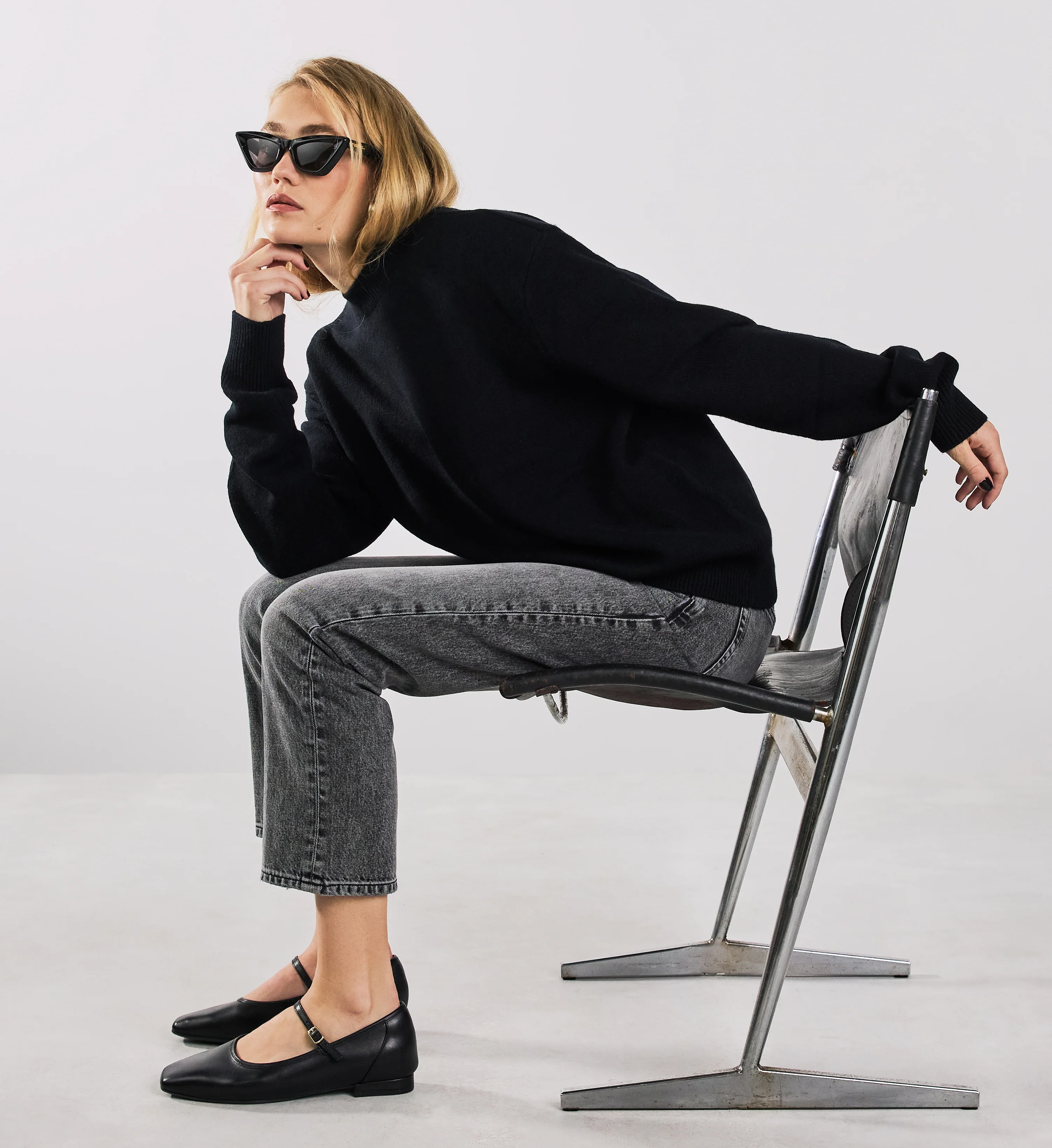 Surfbird Black Leather Ballet Flats