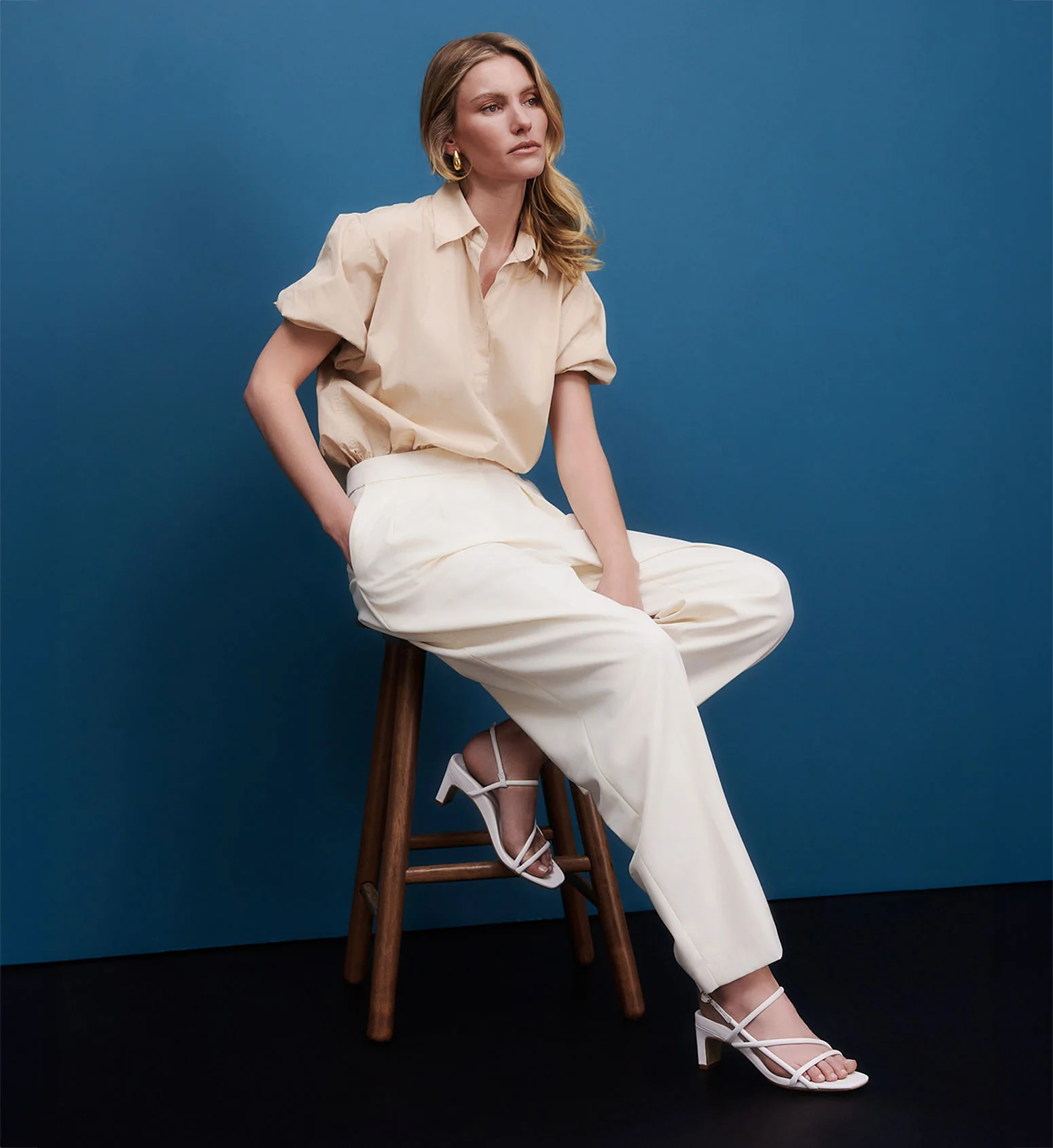 Towhee White Leather Low Heels