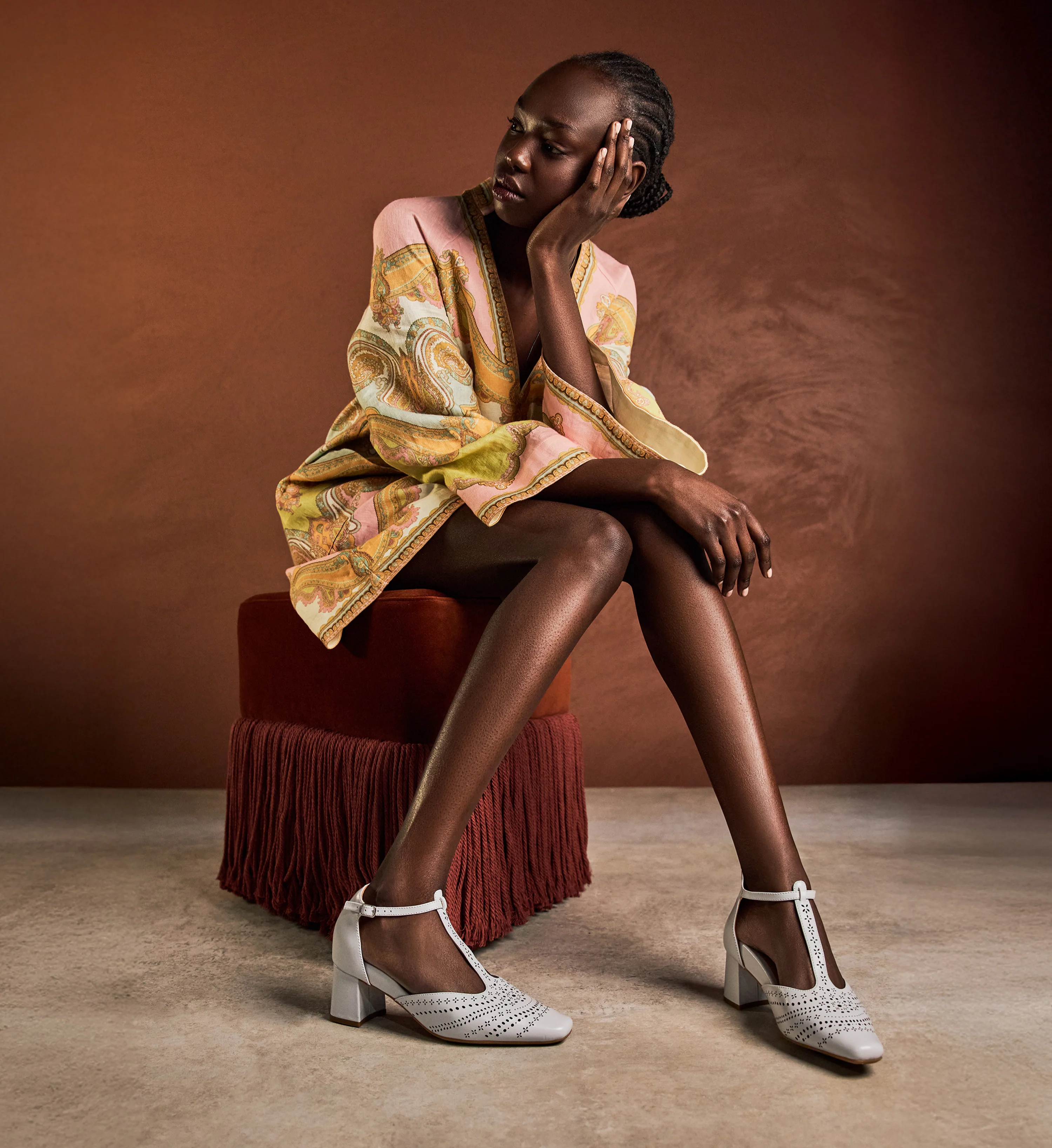 Grosbeak Ice Blue Leather & Brogue Detail Low Heels