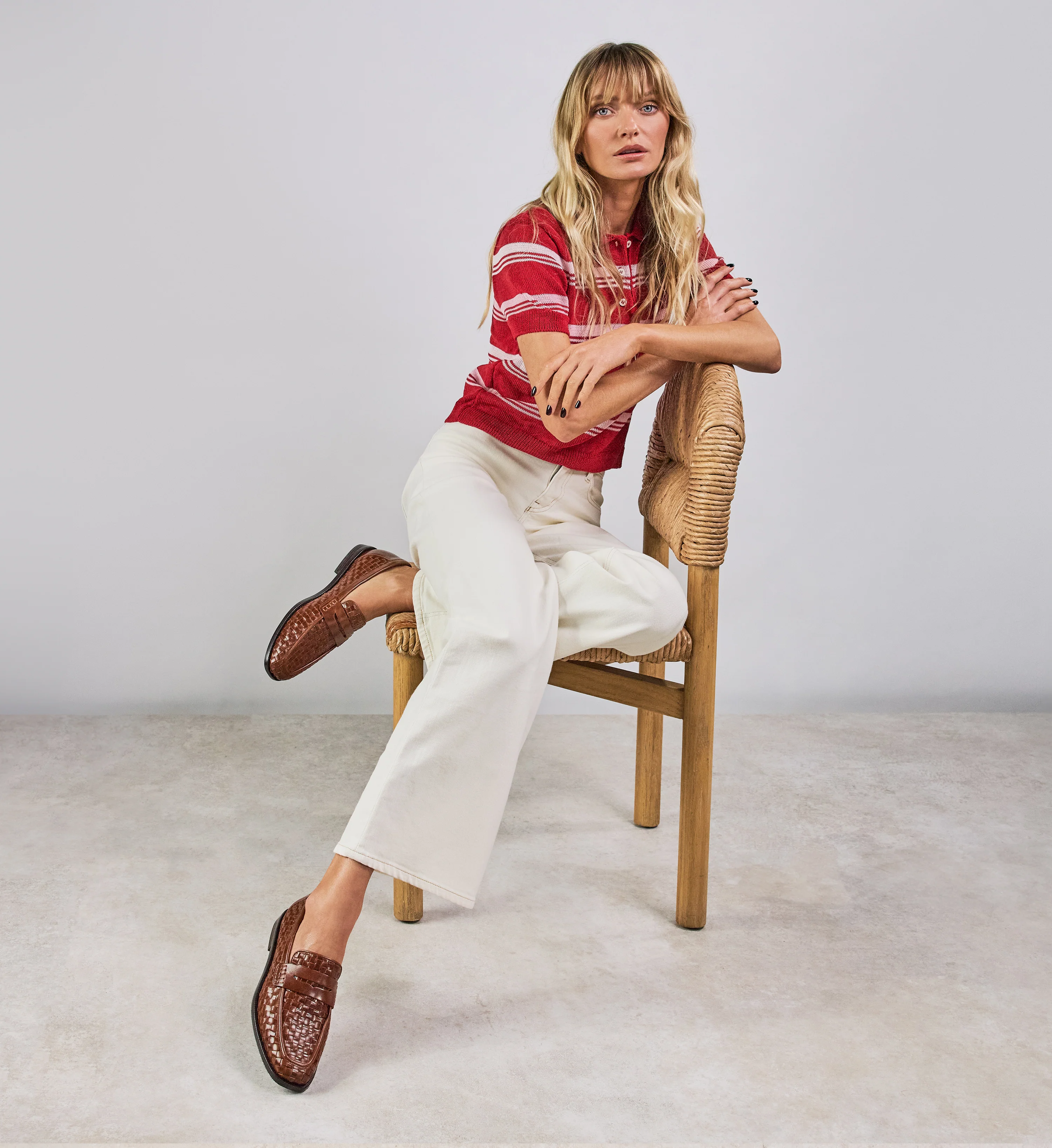 Maleo Golden Tan Woven Leather Loafers