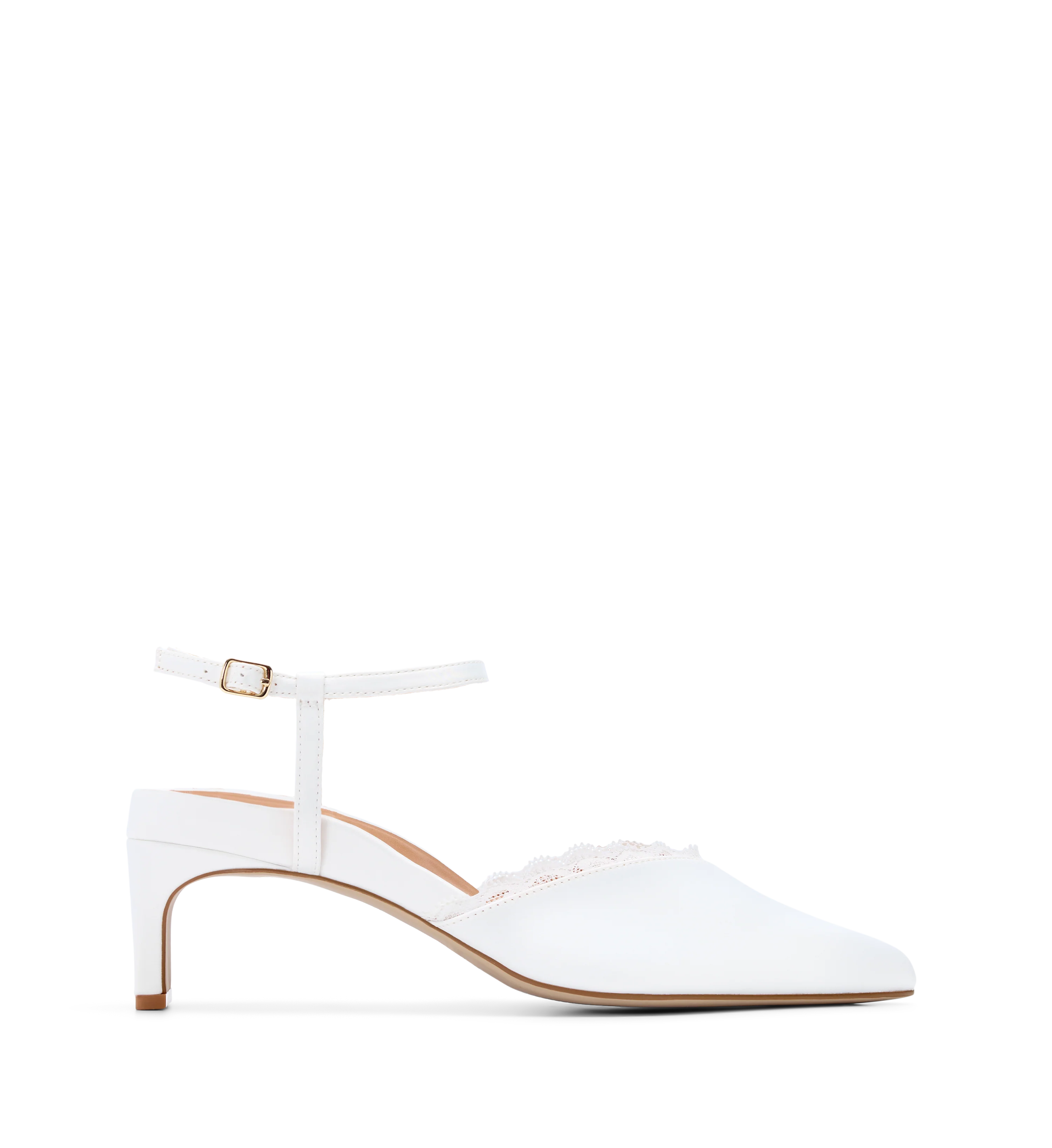 Whinchat White Satin Low Heels