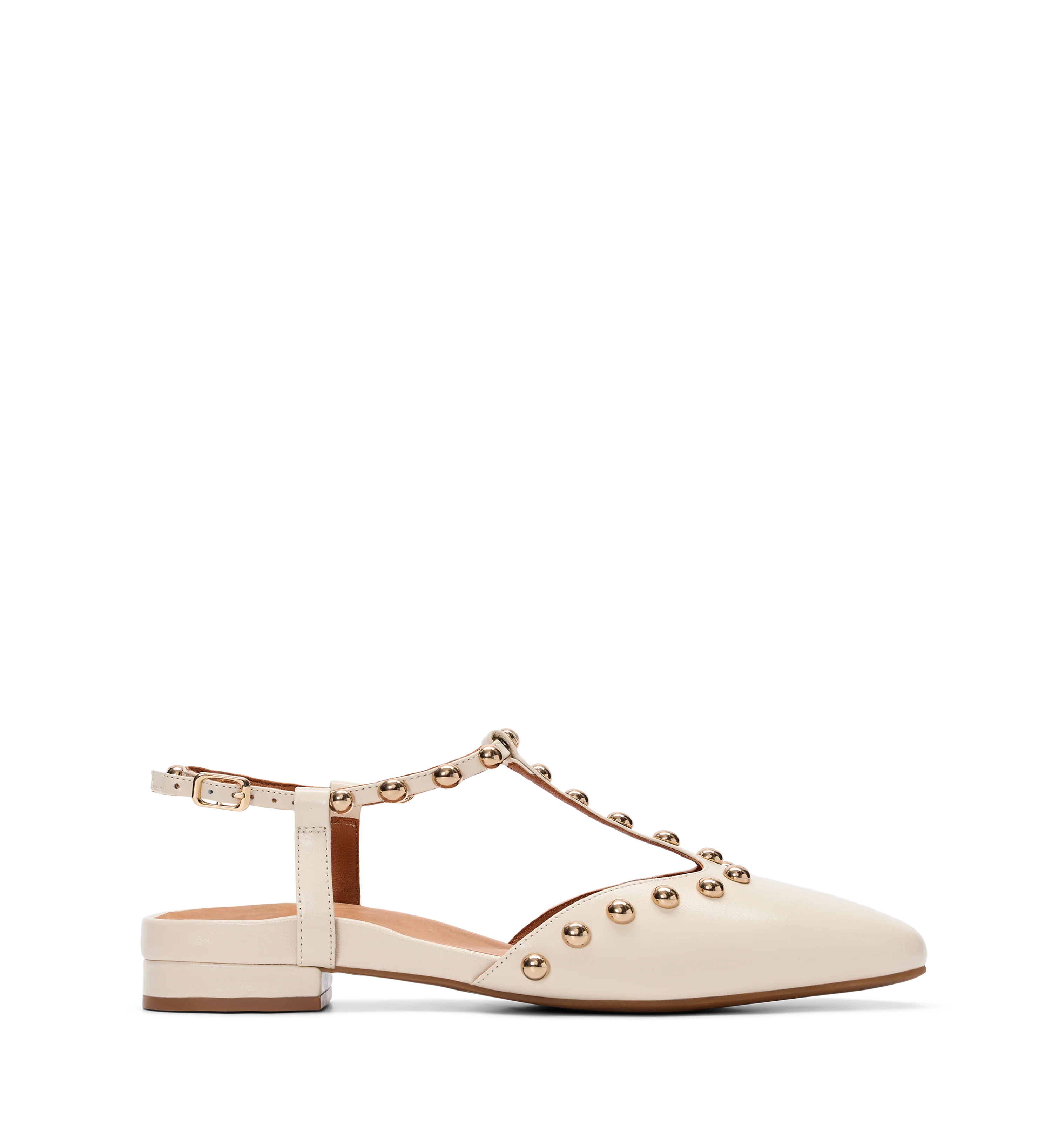 Wagtail Ecru Leather & Hardware Flats