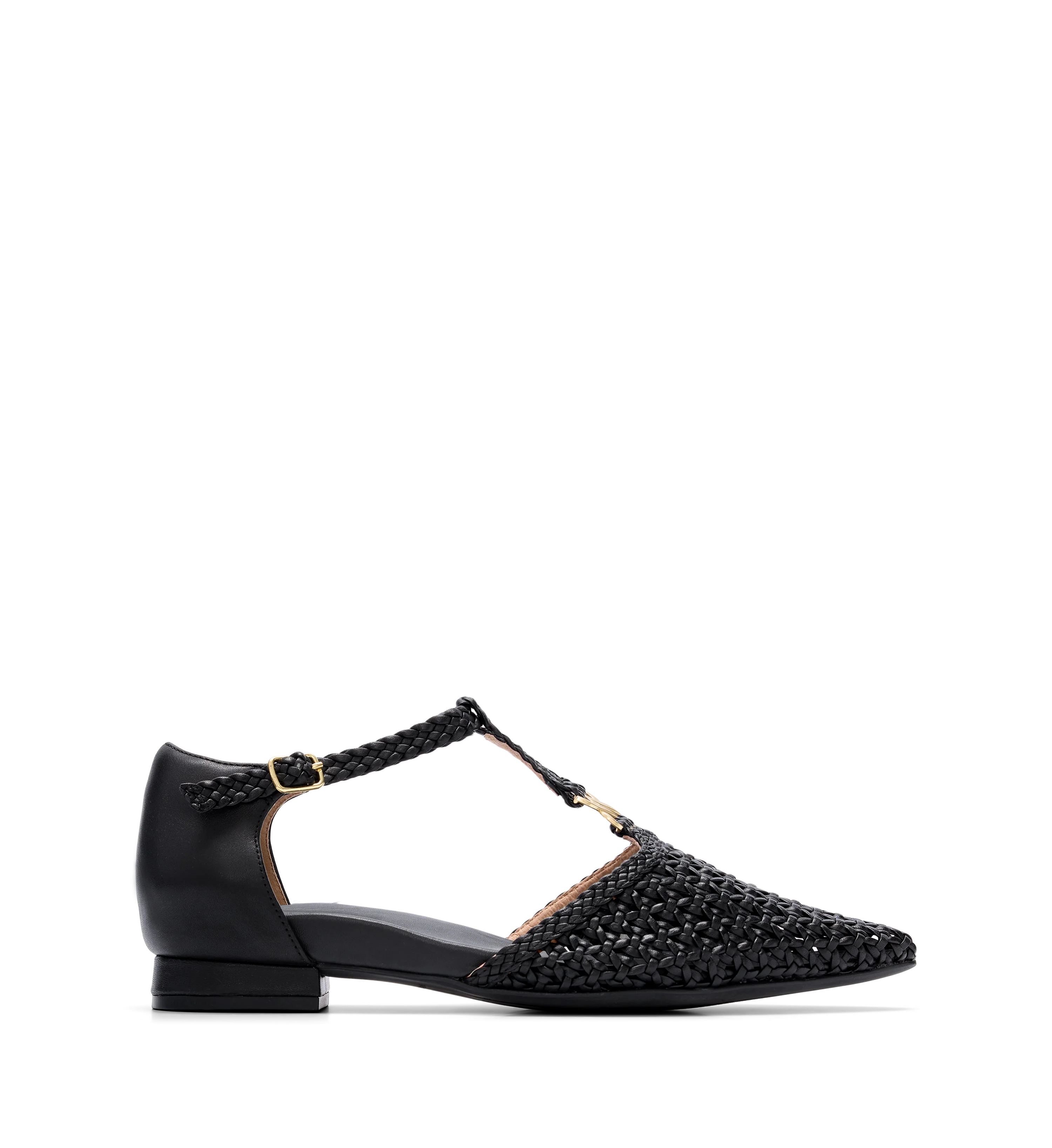 Avocet Black Woven Leather & Hardware Flats