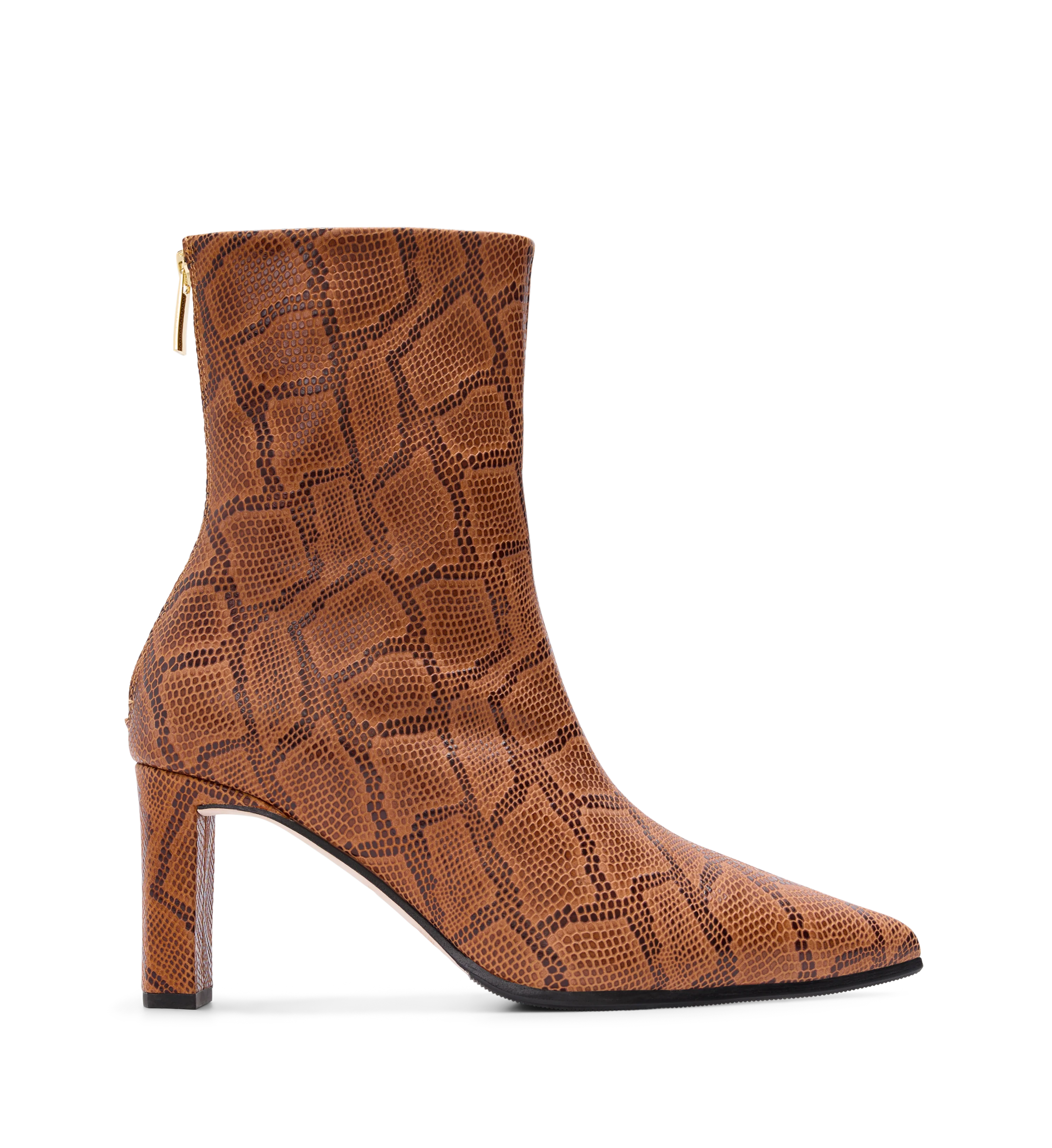 Mino Tan Snake Emboss Leather Heeled Boots