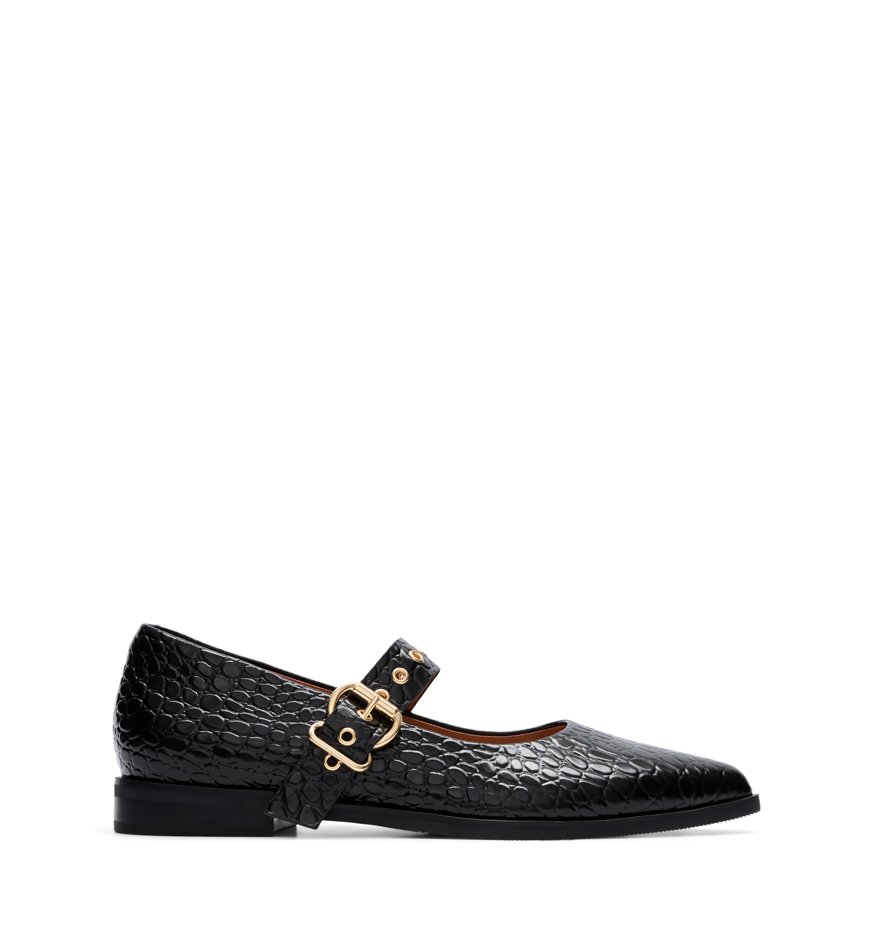 Dotterel Black Croc Emboss Leather Ballet Flats