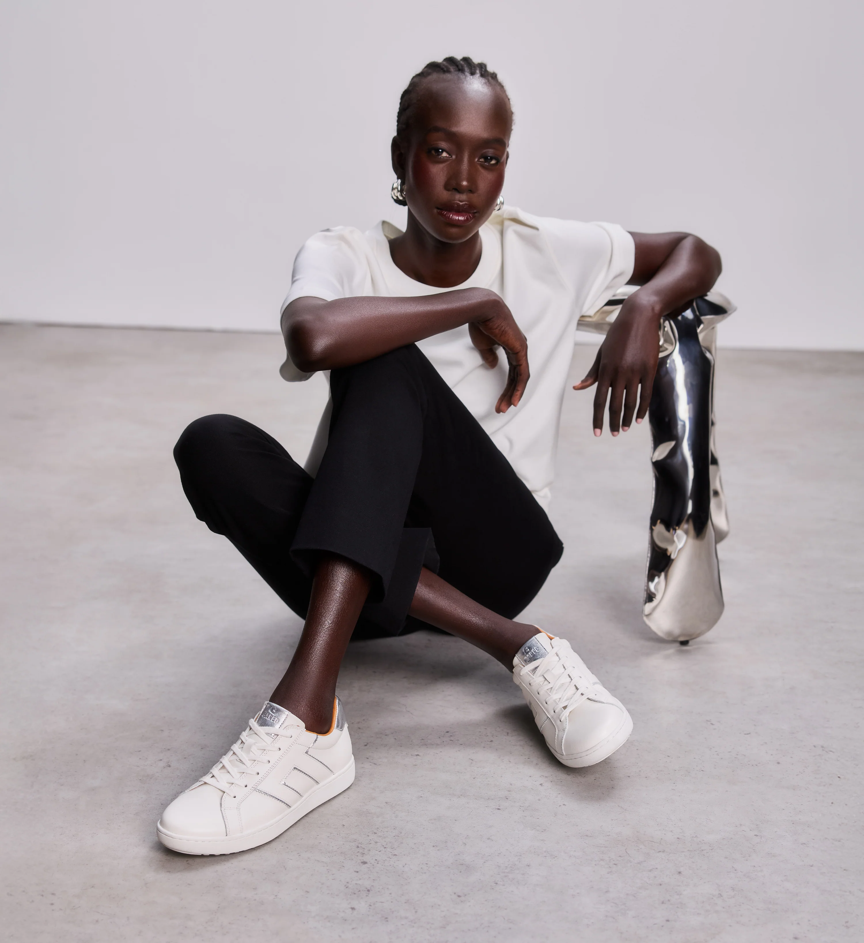 Carib White & Silver Leather Sneakers