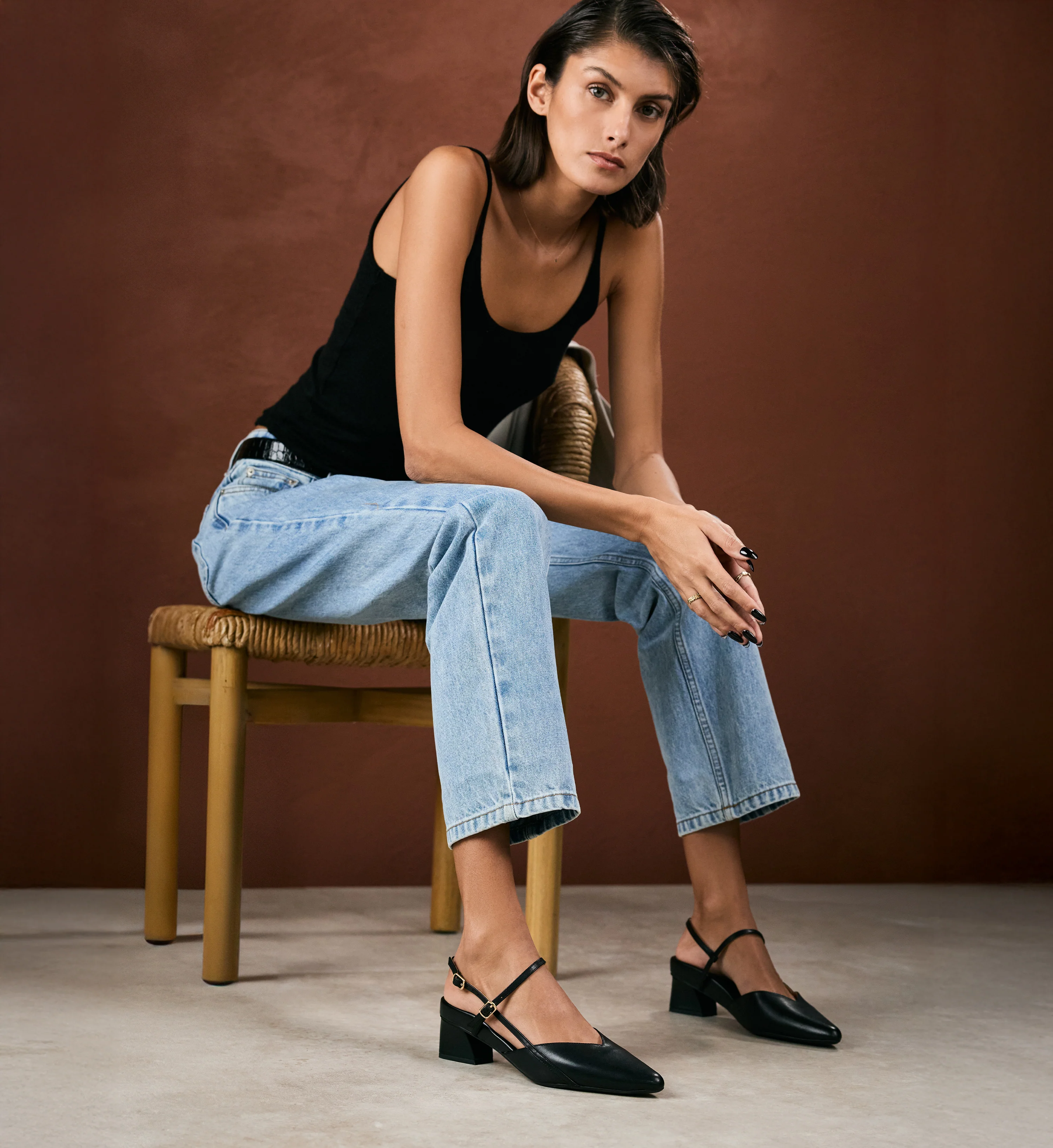 Nene 2 Black Leather Low Heels