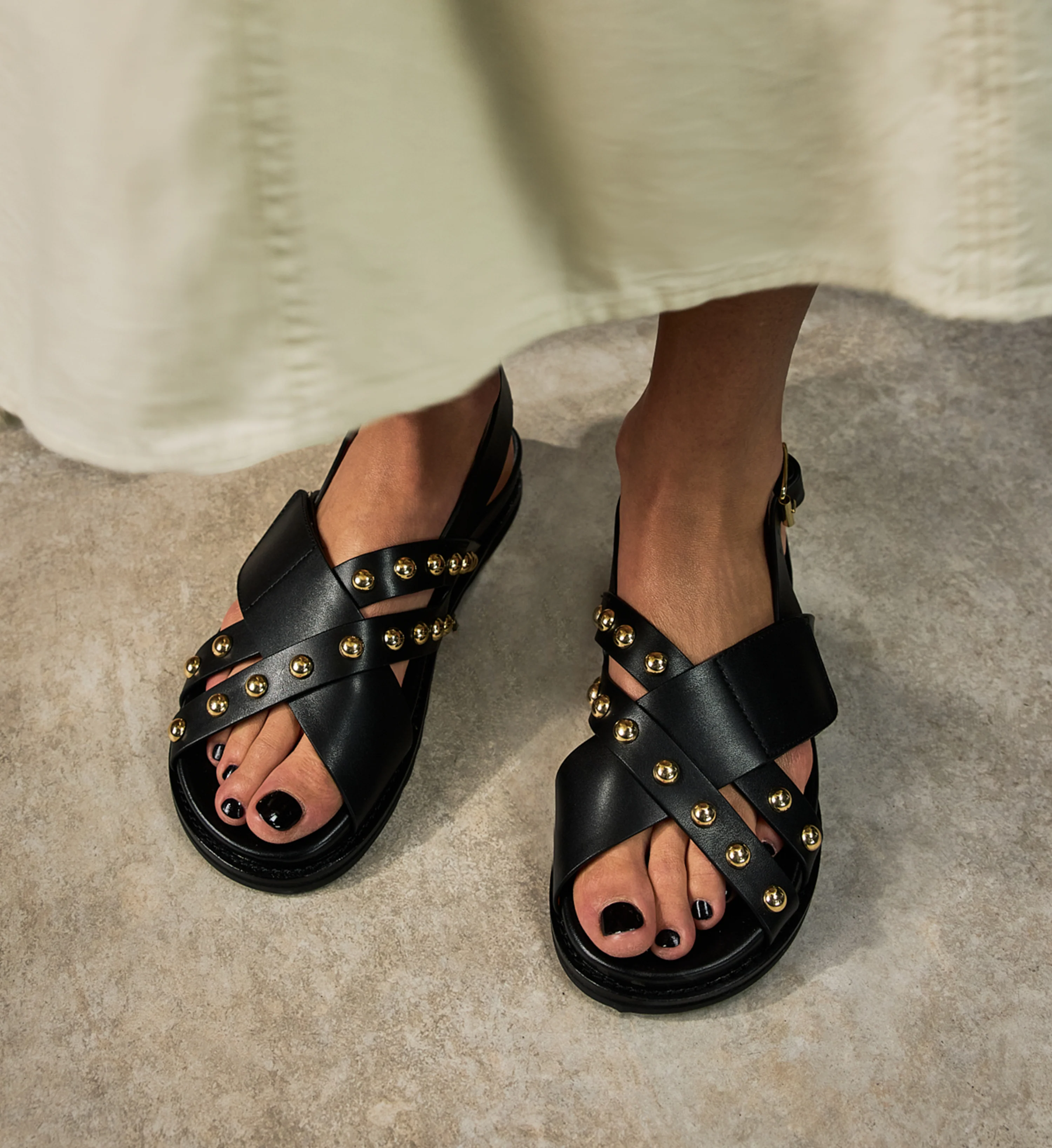 Spindalis Black Leather & Hardware Chunky Sandals