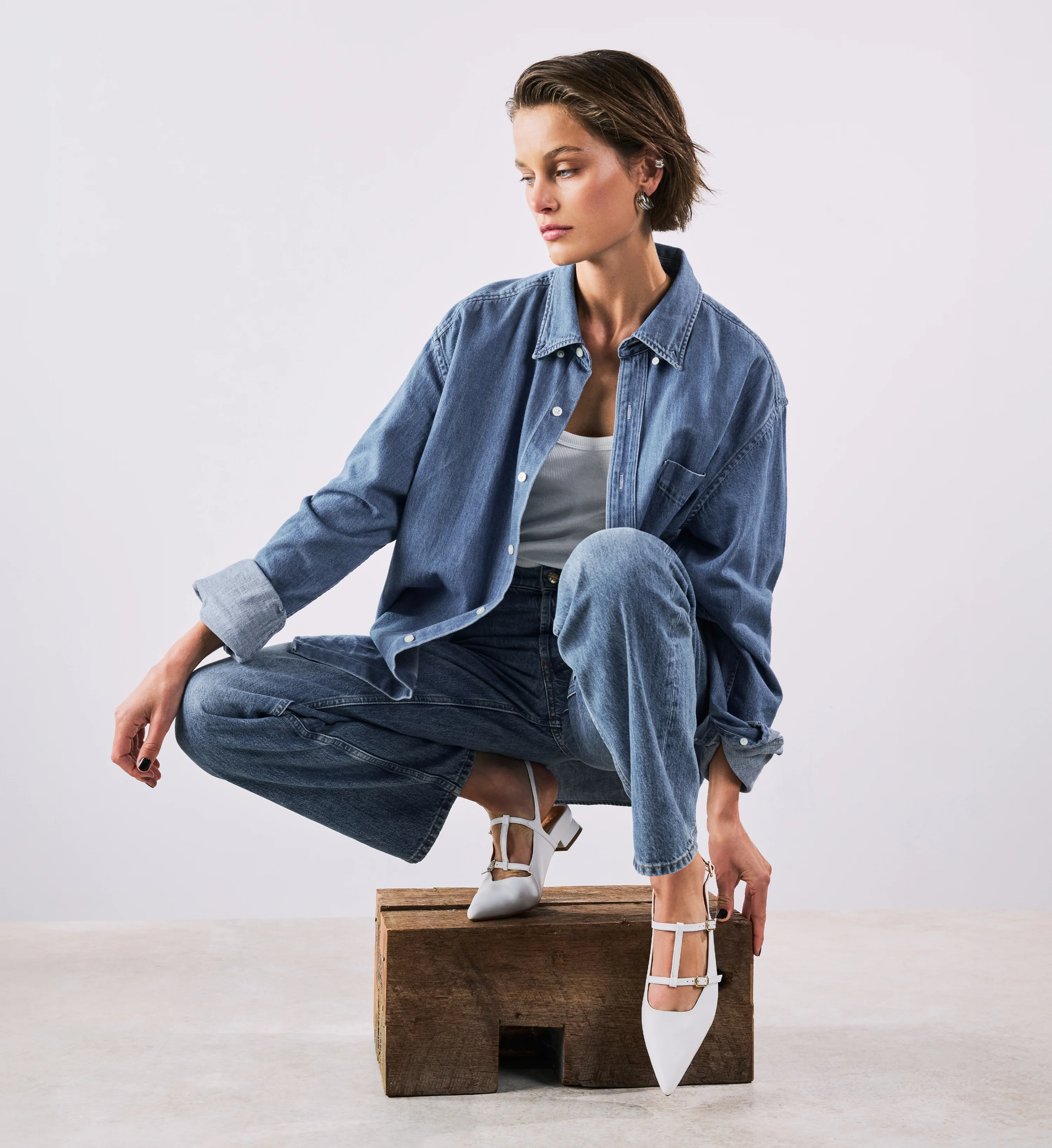 Kite White Leather Flats