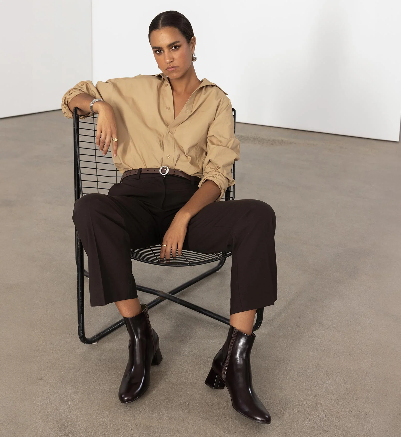 Tachuri Dark Oak Boxed Leather Ankle Boots