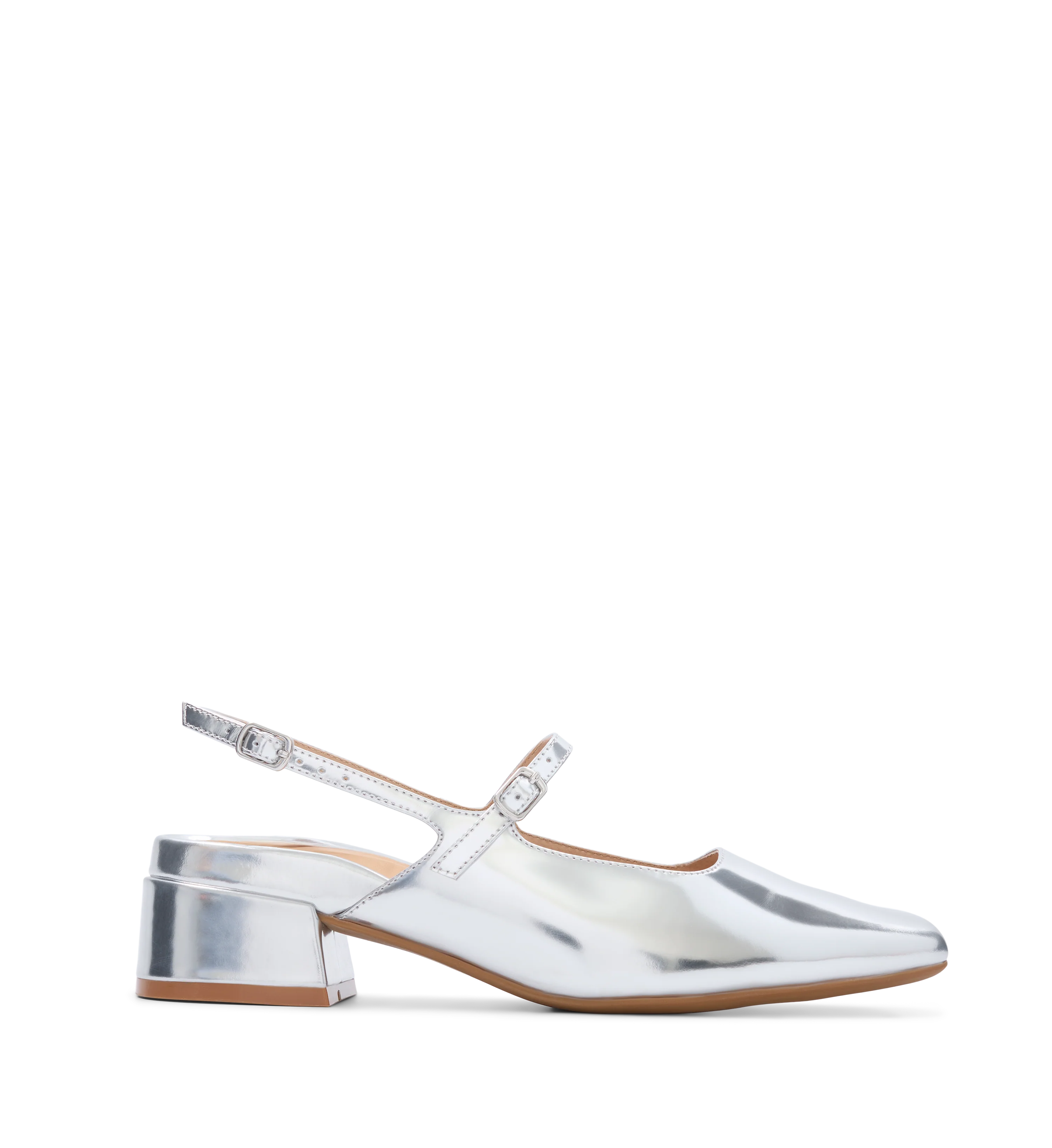 Myza Silver Patent Leather Low Heels