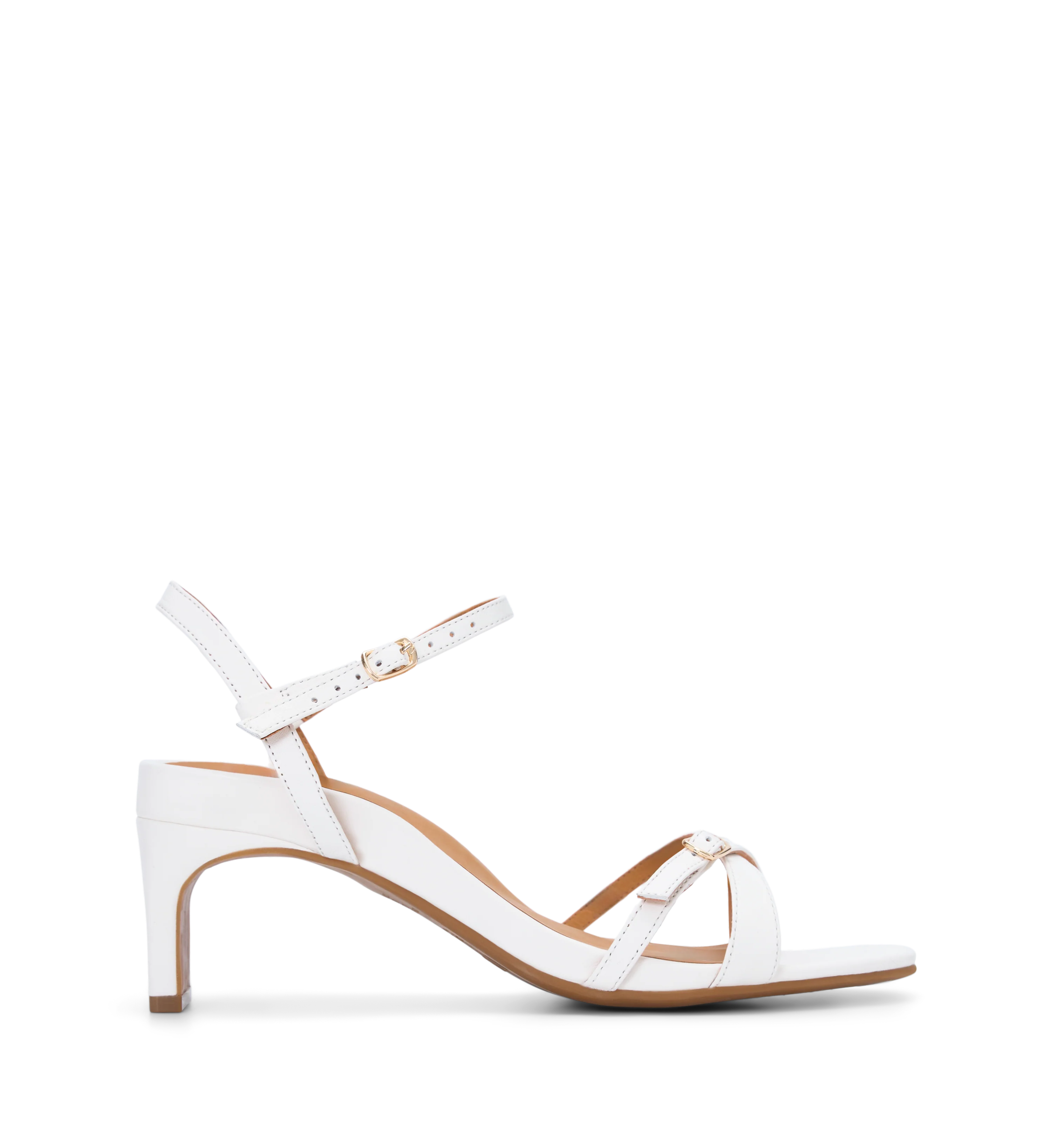 Monarch White Leather Low Heels