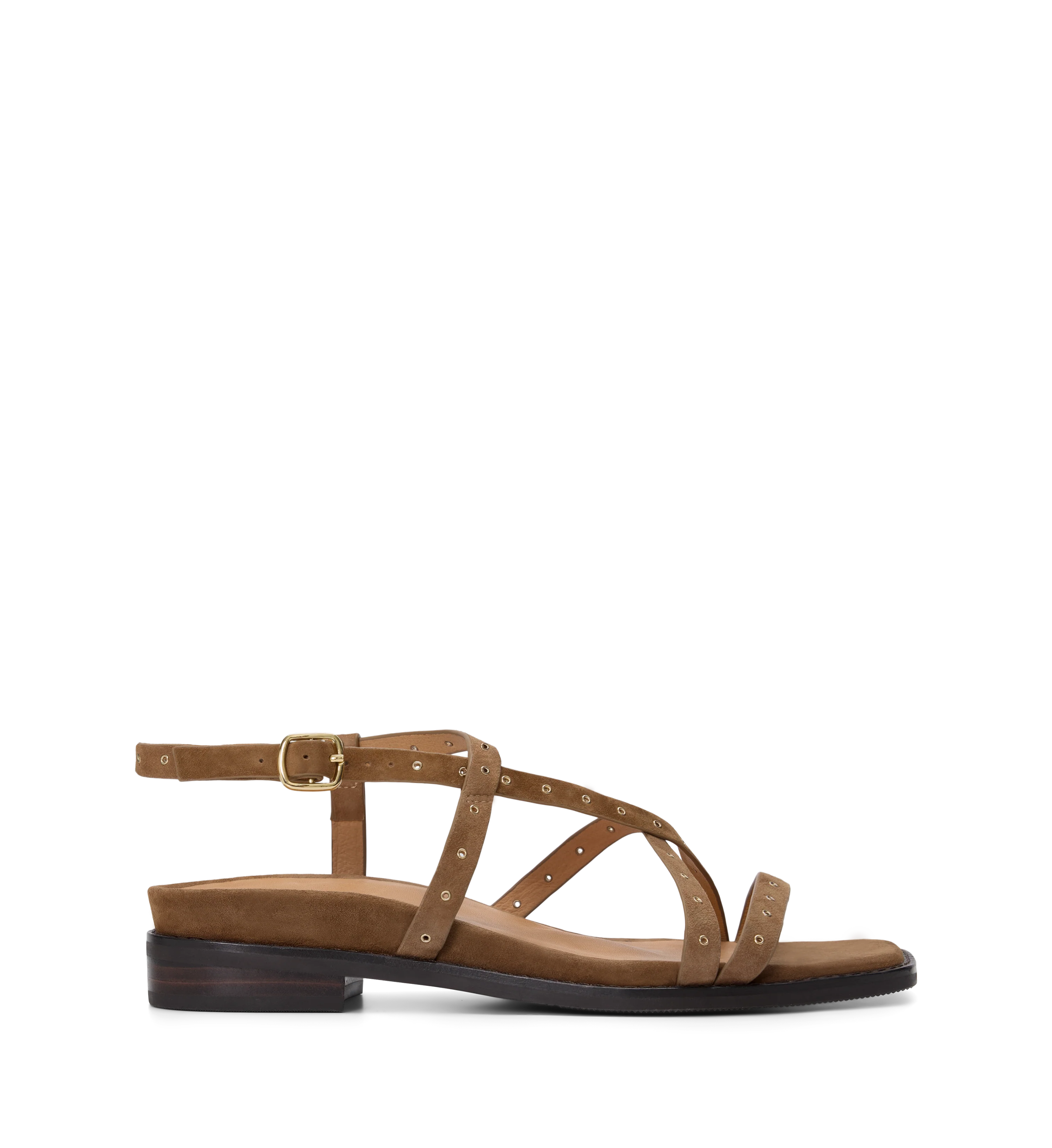 Wrentit Coffee Tan Suede & Hardware Sandals