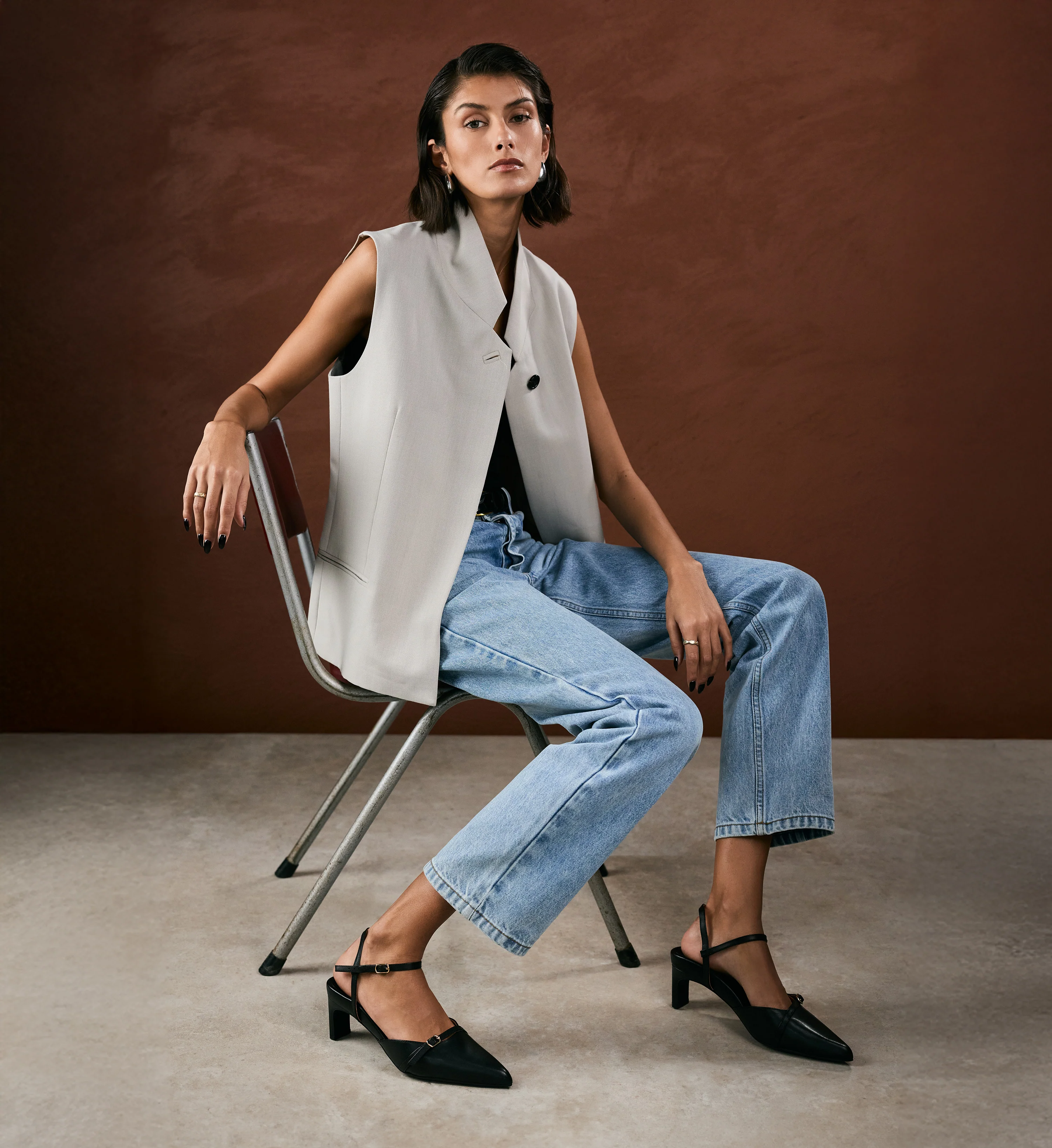 Sylph Black Leather Low Heels