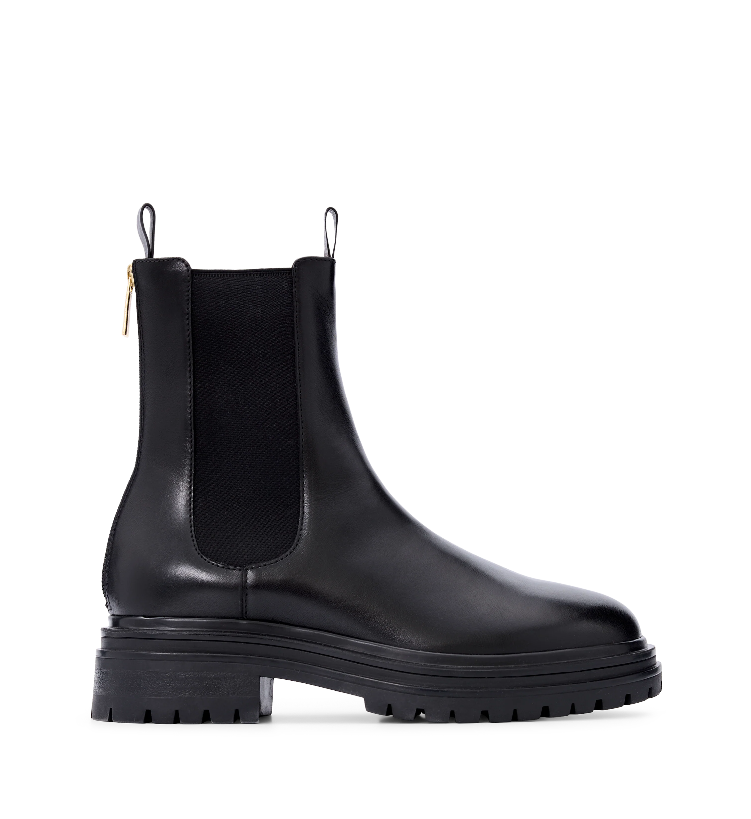Peltops Black Leather Flat Boots