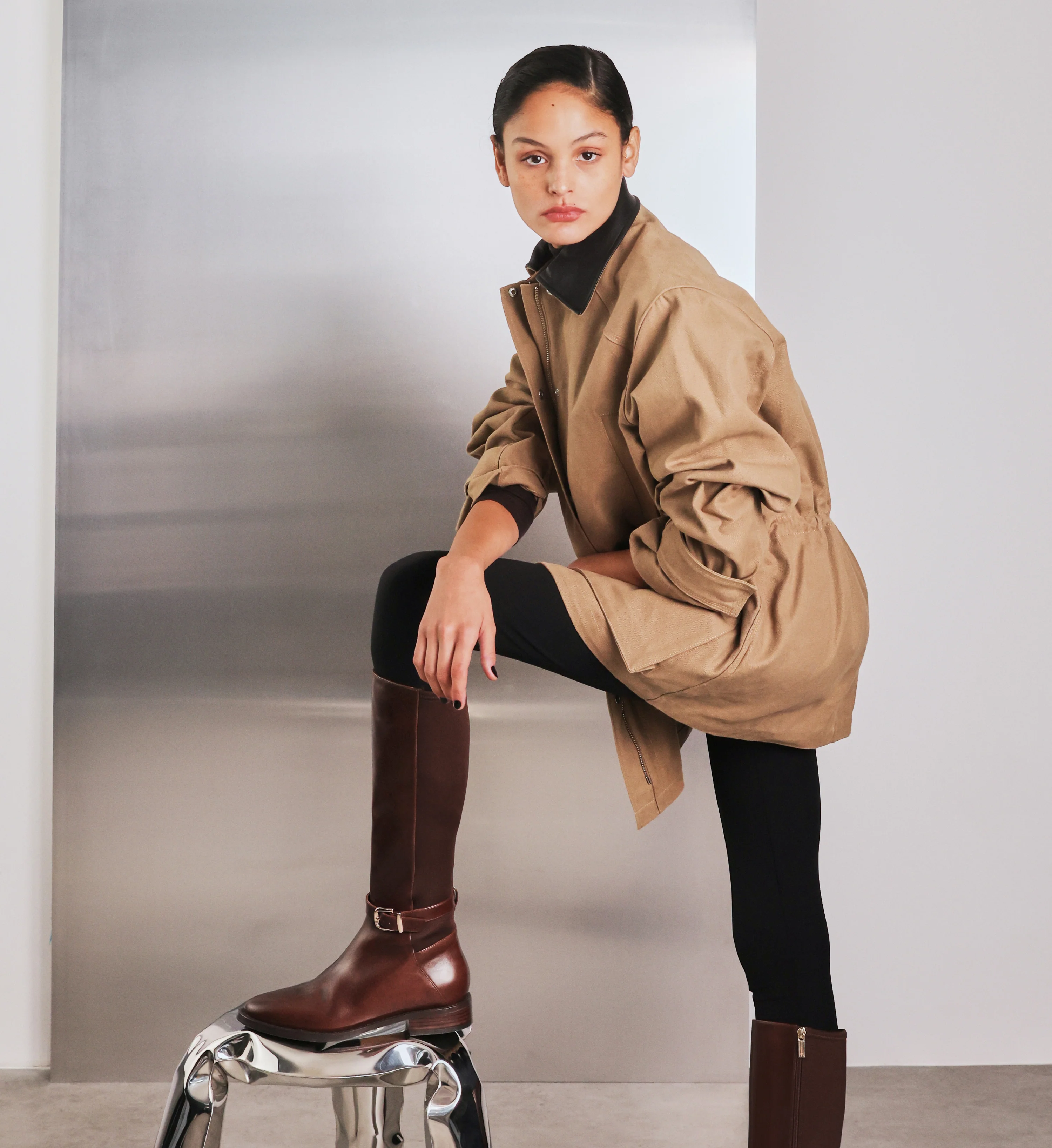 Vulture Golden Tan Leather & Neoprene Knee High Boots