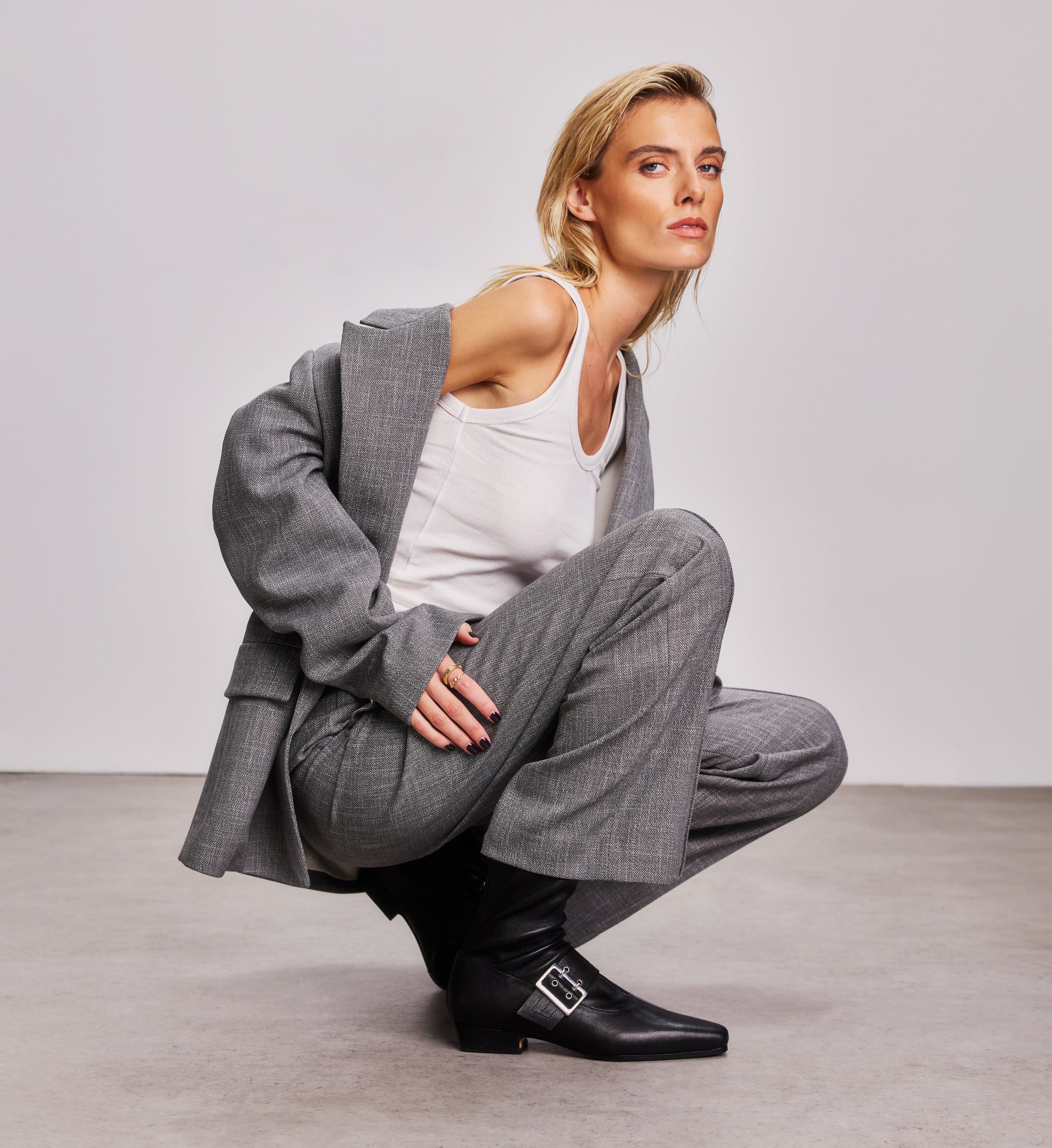 Rook Black Stretch Leather & Hardware Flat Boots