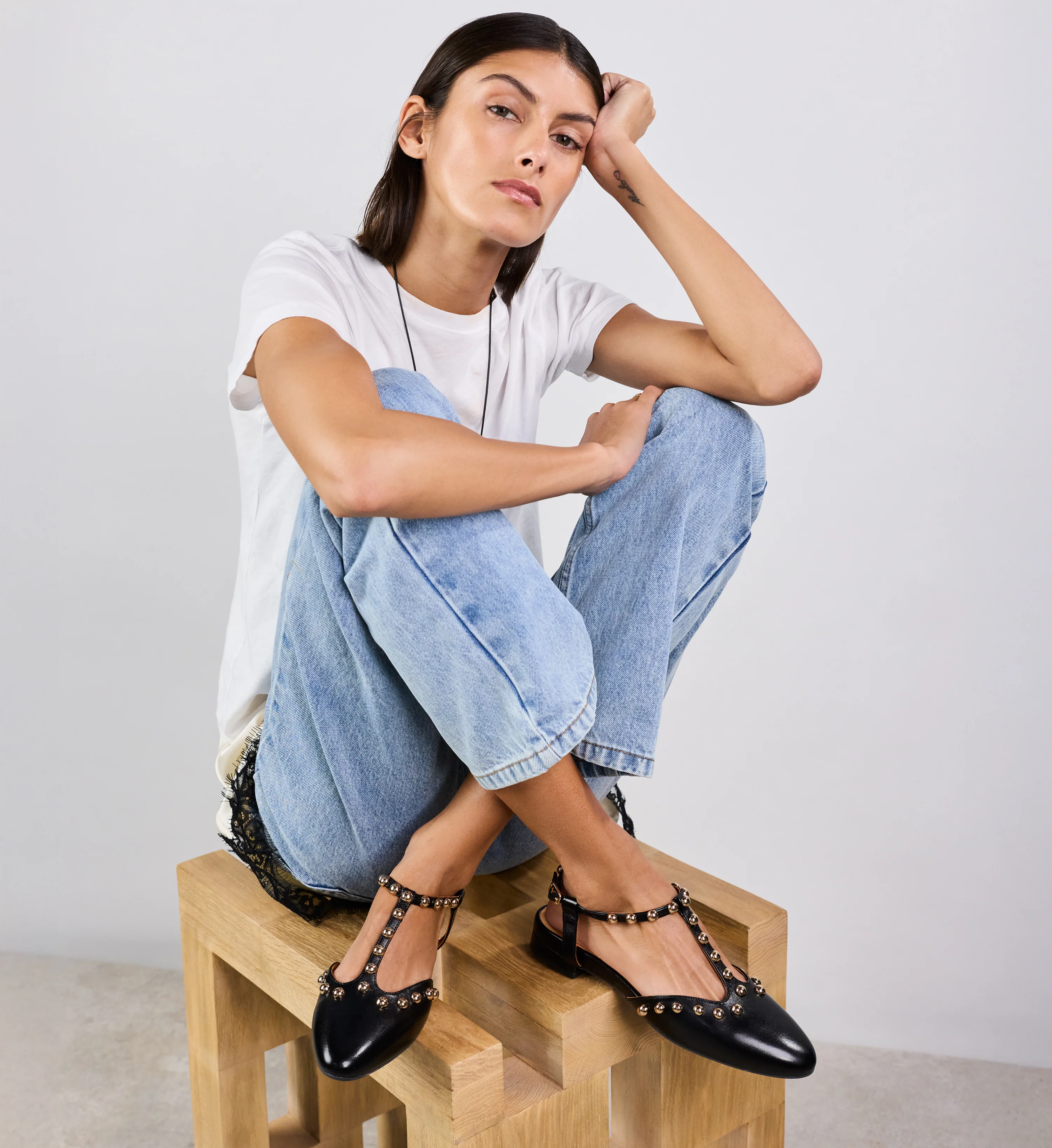 Wagtail Black Leather & Hardware Flats