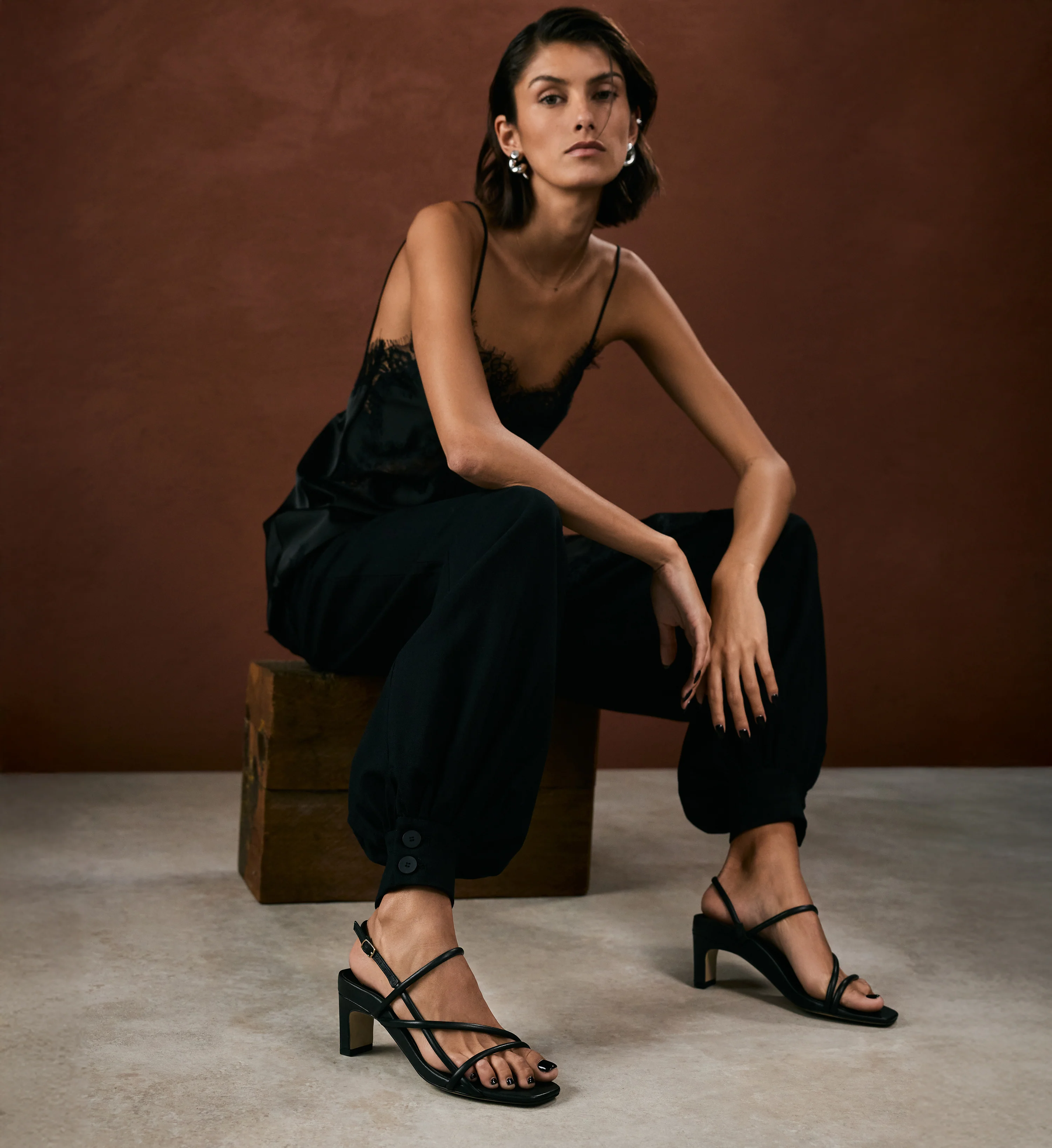 Towhee Black Leather Low Heels