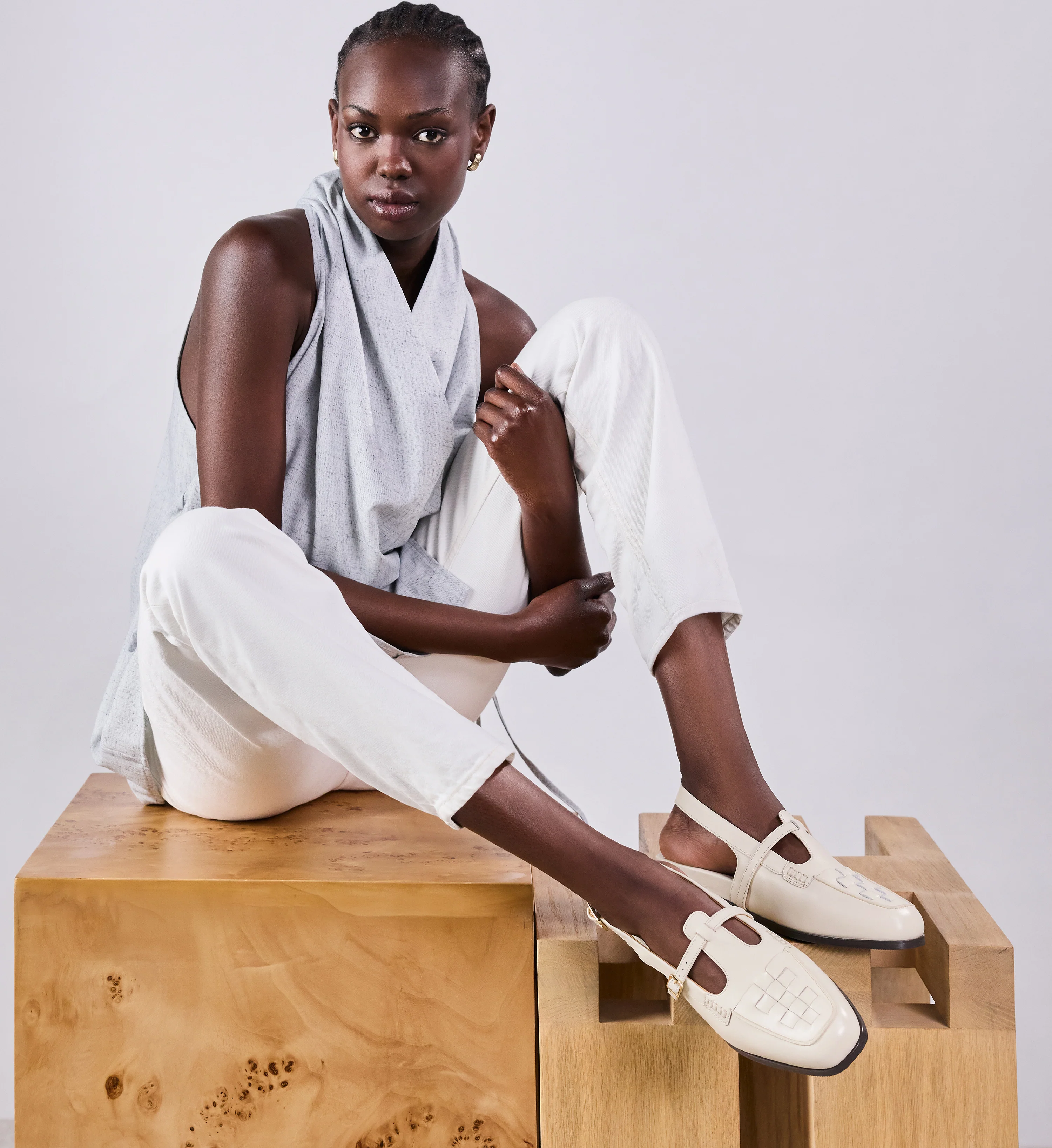 Eclectus Ecru Leather Flats