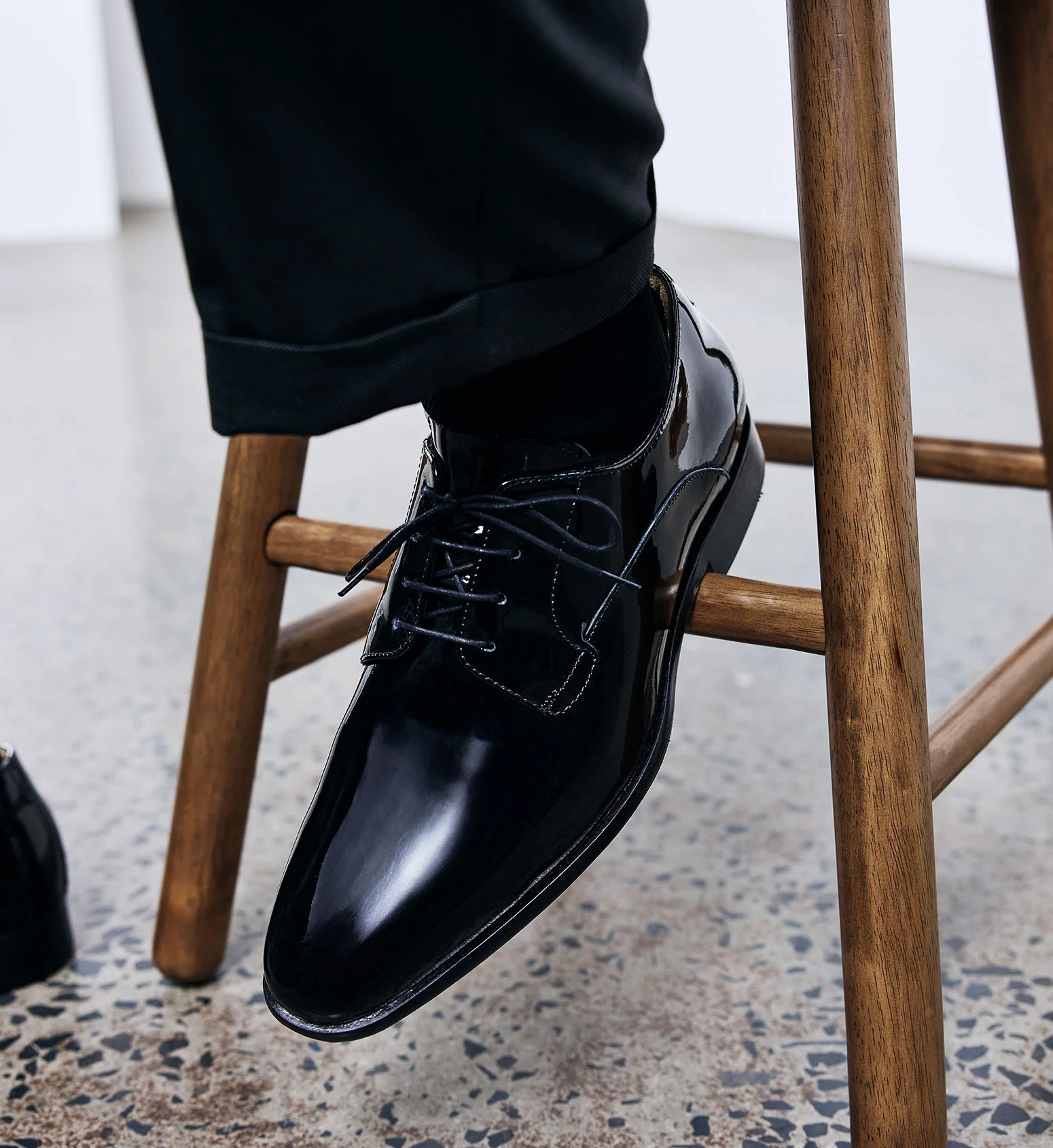 Carbon Black Patent Leather Lace Up Dress Shoes