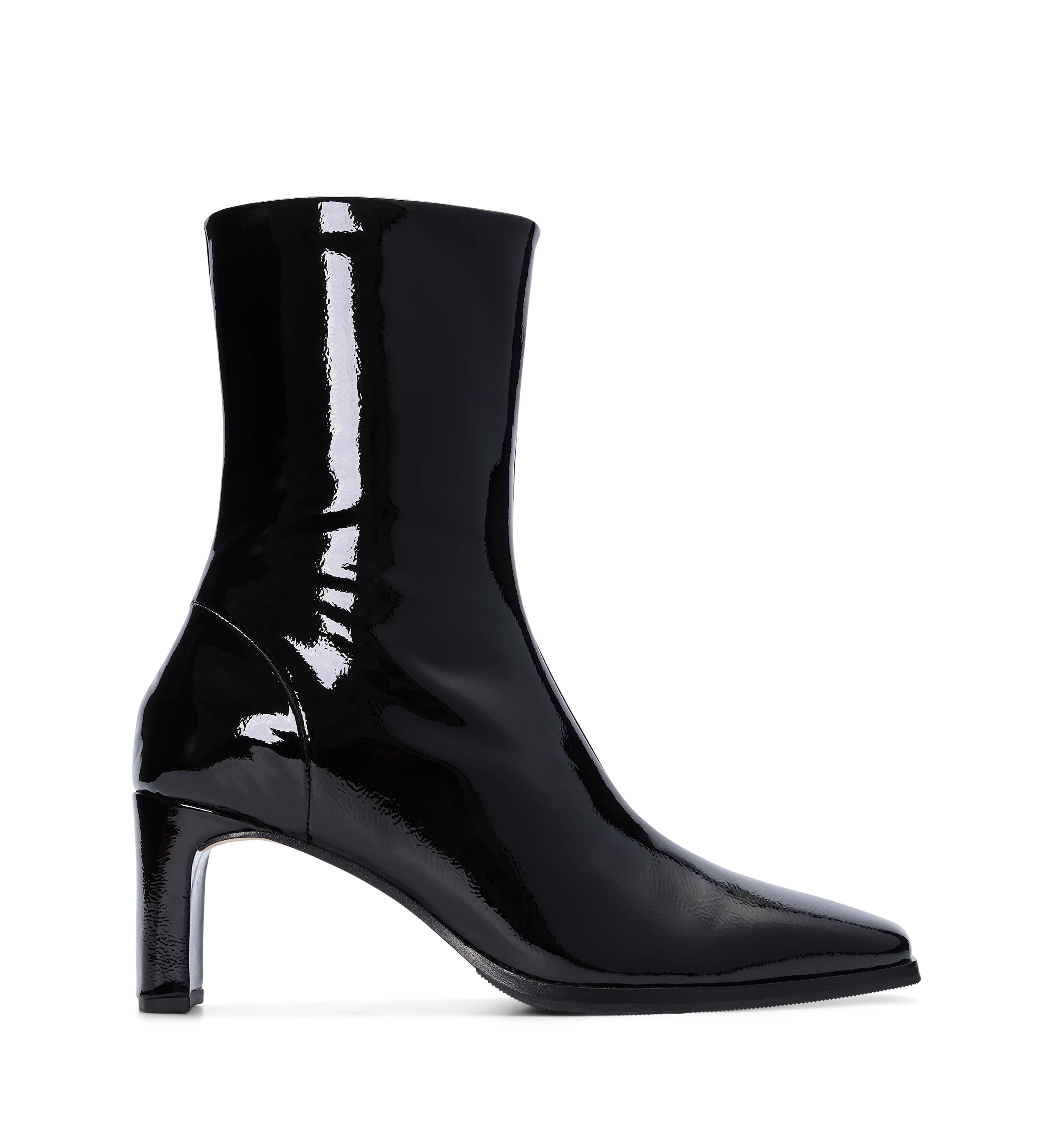 Kingfisher Black Crinkle Patent Leather Heeled Boots