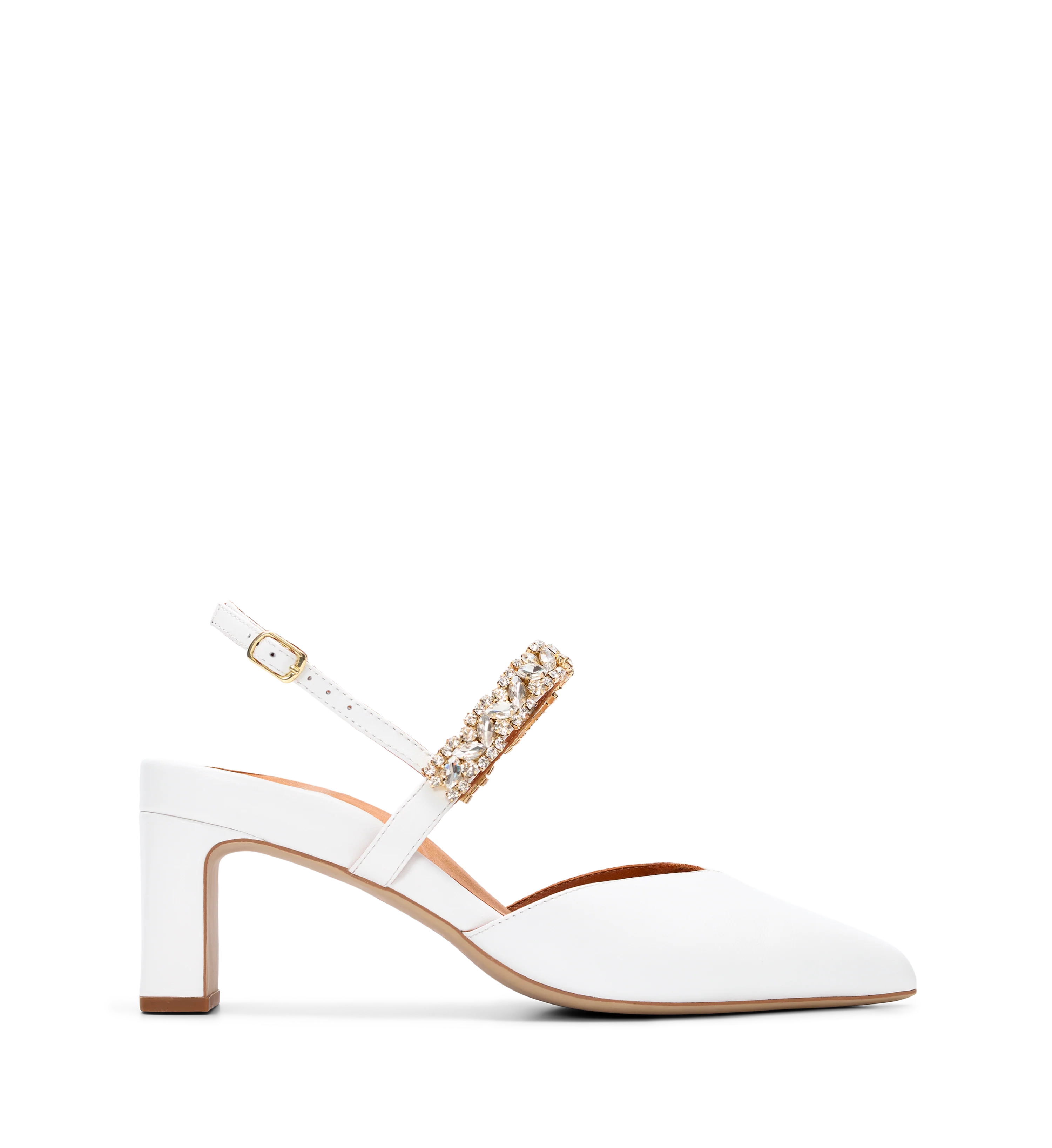 Snowfinch White Leather & Hardware Low Heels
