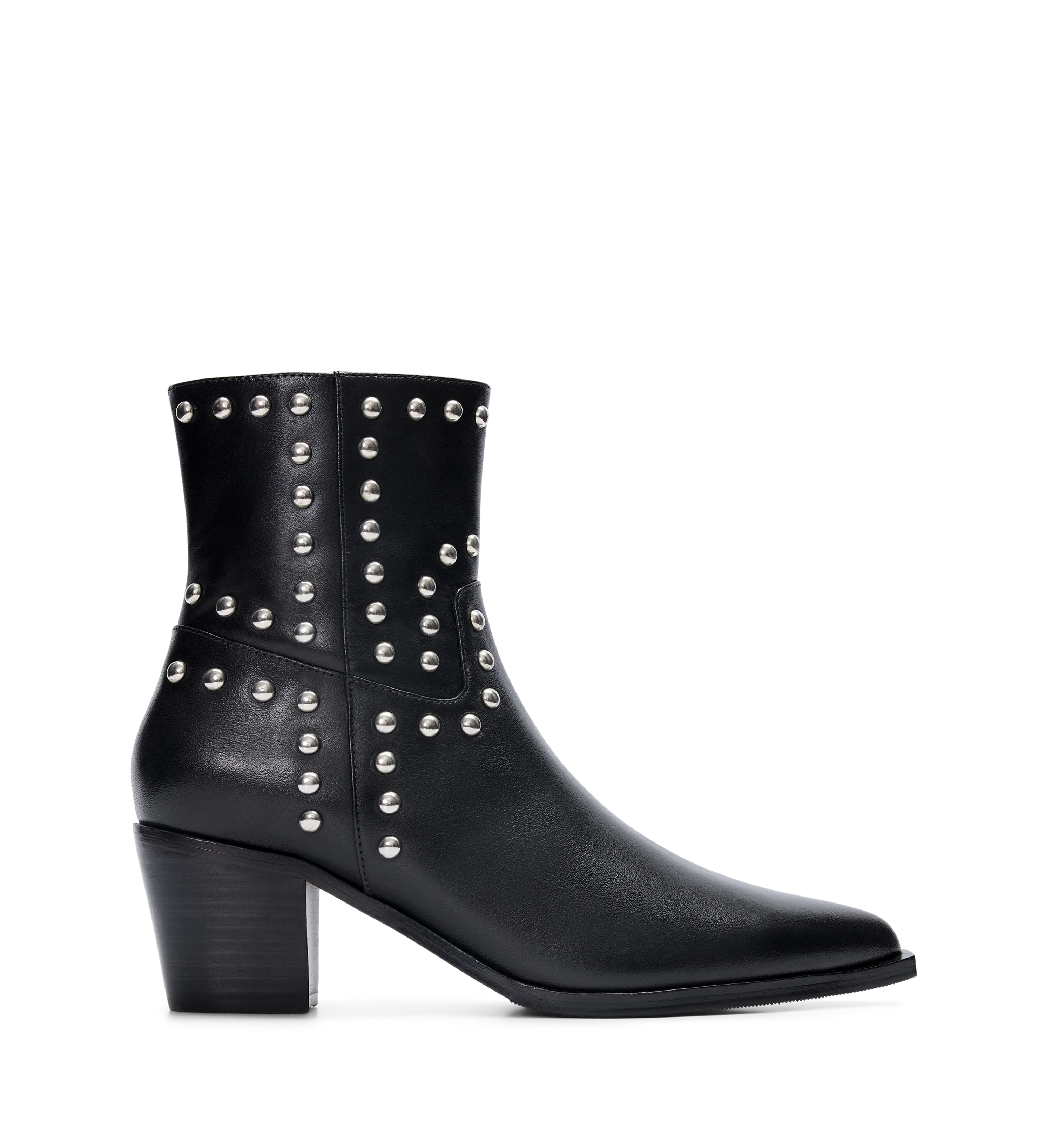 Tetraka Black Leather & Hardware Heeled Boots